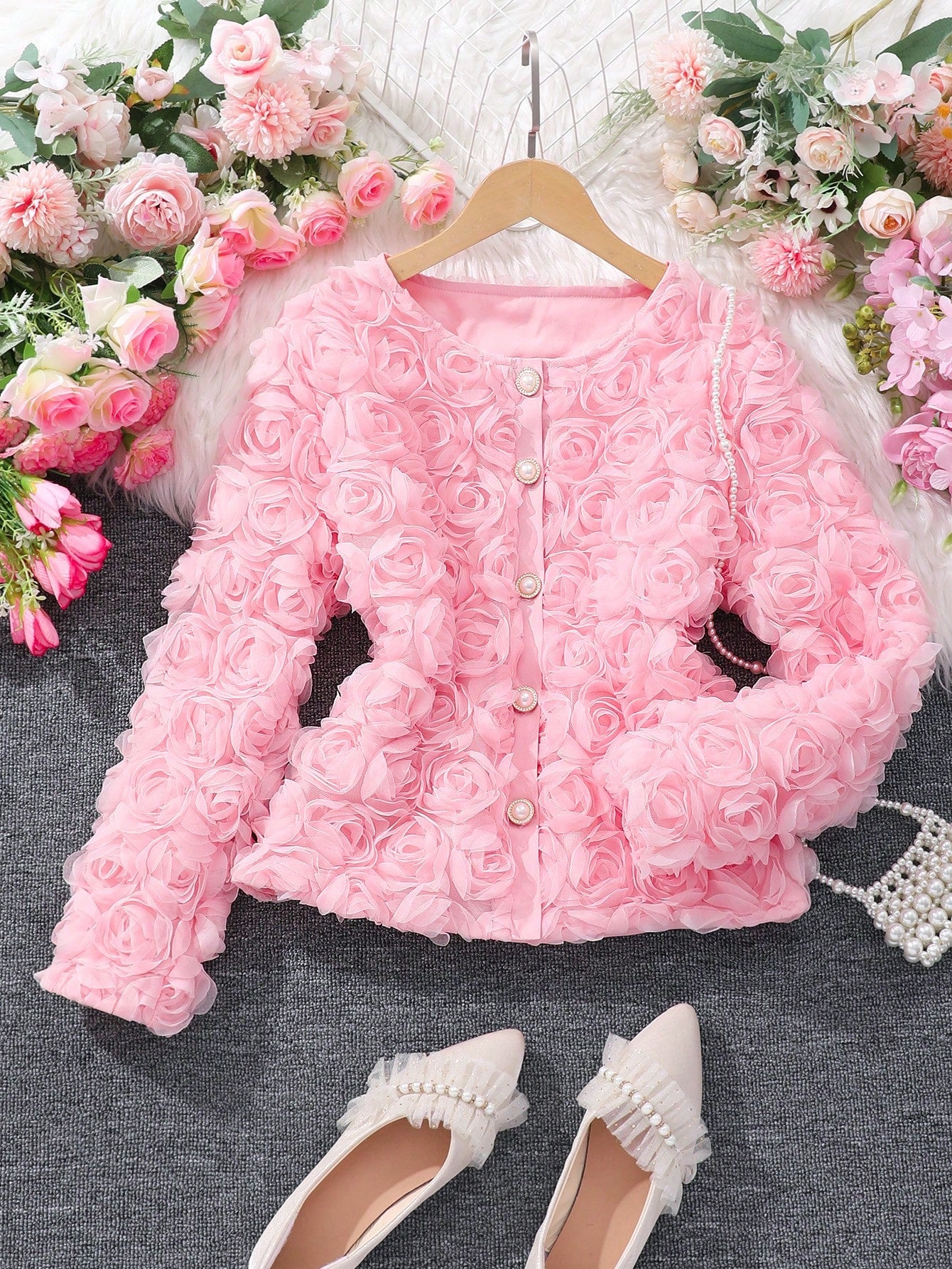 Elegant And Creative Flower Pink Jacket For Teen Girls