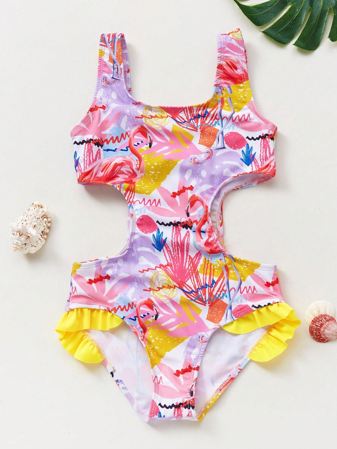 Tween Girl Butterfly Printed One-Piece Swimsuit With Ruffle Trim