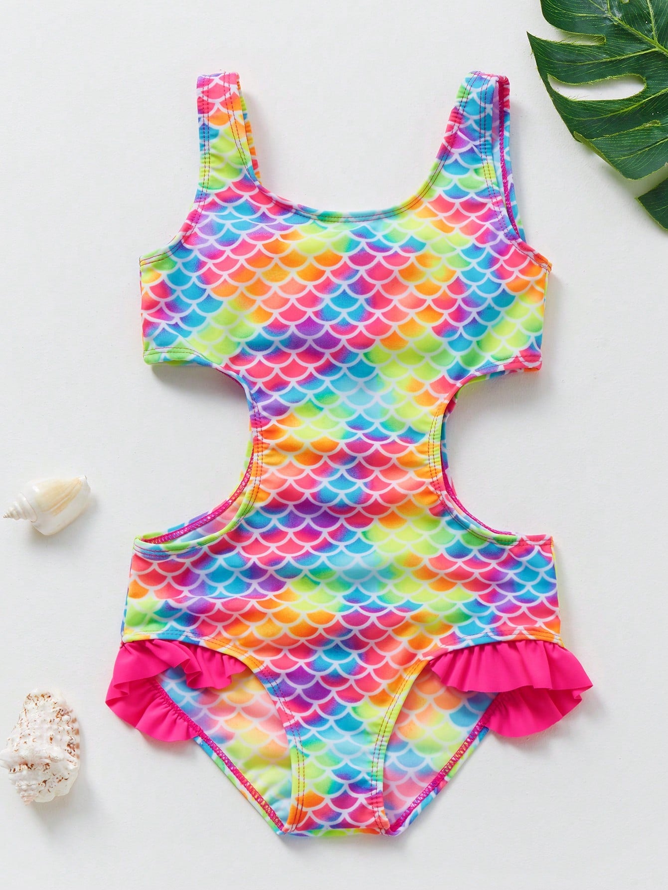 Tween Girl Butterfly Printed One-Piece Swimsuit With Ruffle Trim