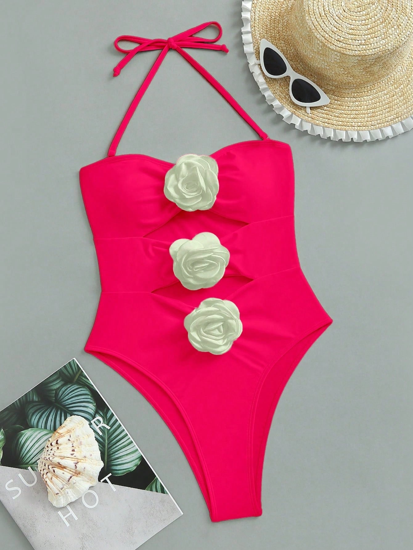 Swim Summer Beach Women's One Piece Swimsuit With 3d Flower And Hollow Out Design Wedding