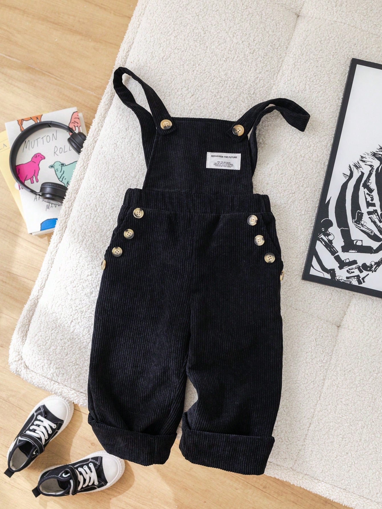 1pc Young Boys' Casual Loose Fit Warm & Comfortable Jumpsuit With Letter Printed Tag