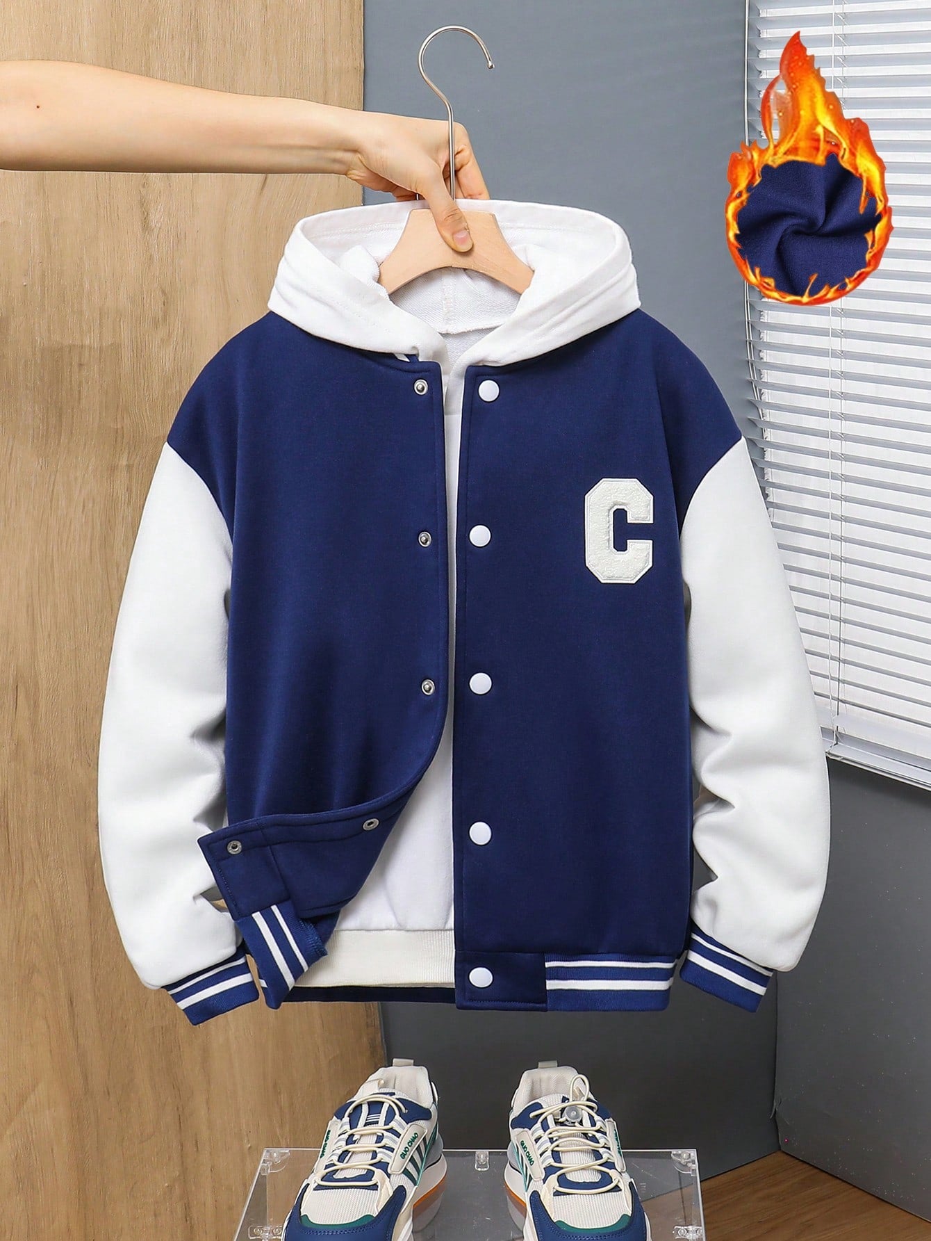 Tween Boy Loose Casual Colorblock Baseball Jacket