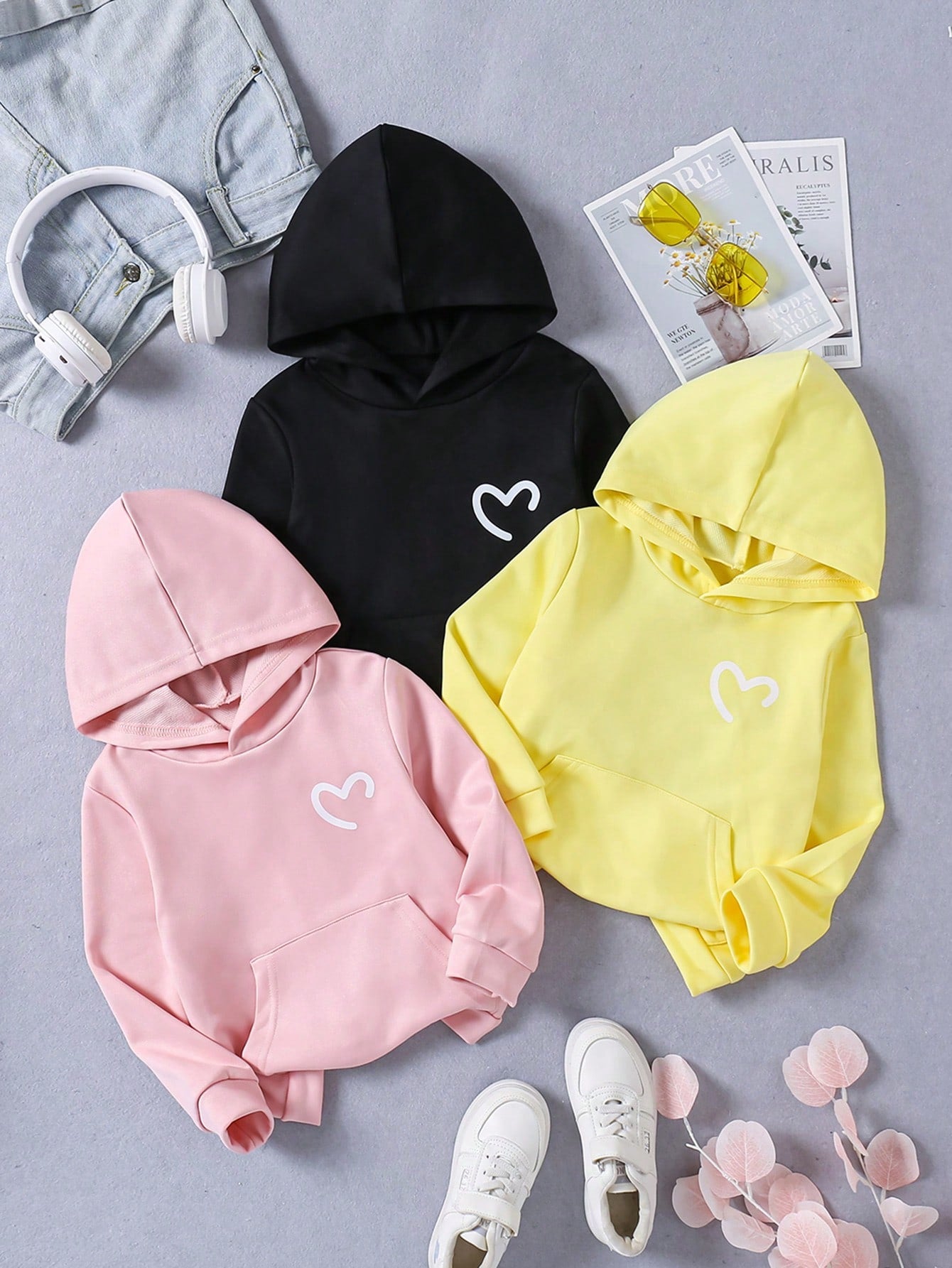 Little Girls' Classic, Versatile And Comfortable 3-Piece Hooded Sweatshirt Set, Autumn & Winter