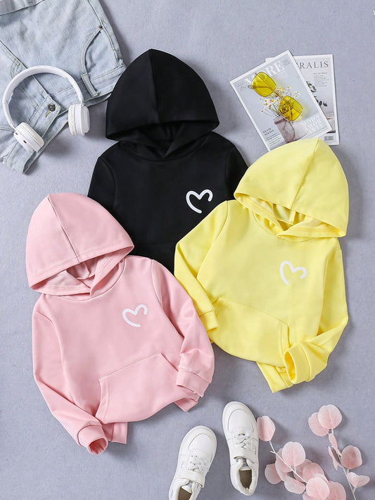 Little Girls' Classic, Versatile And Comfortable 3-Piece Hooded Sweatshirt Set, Autumn & Winter