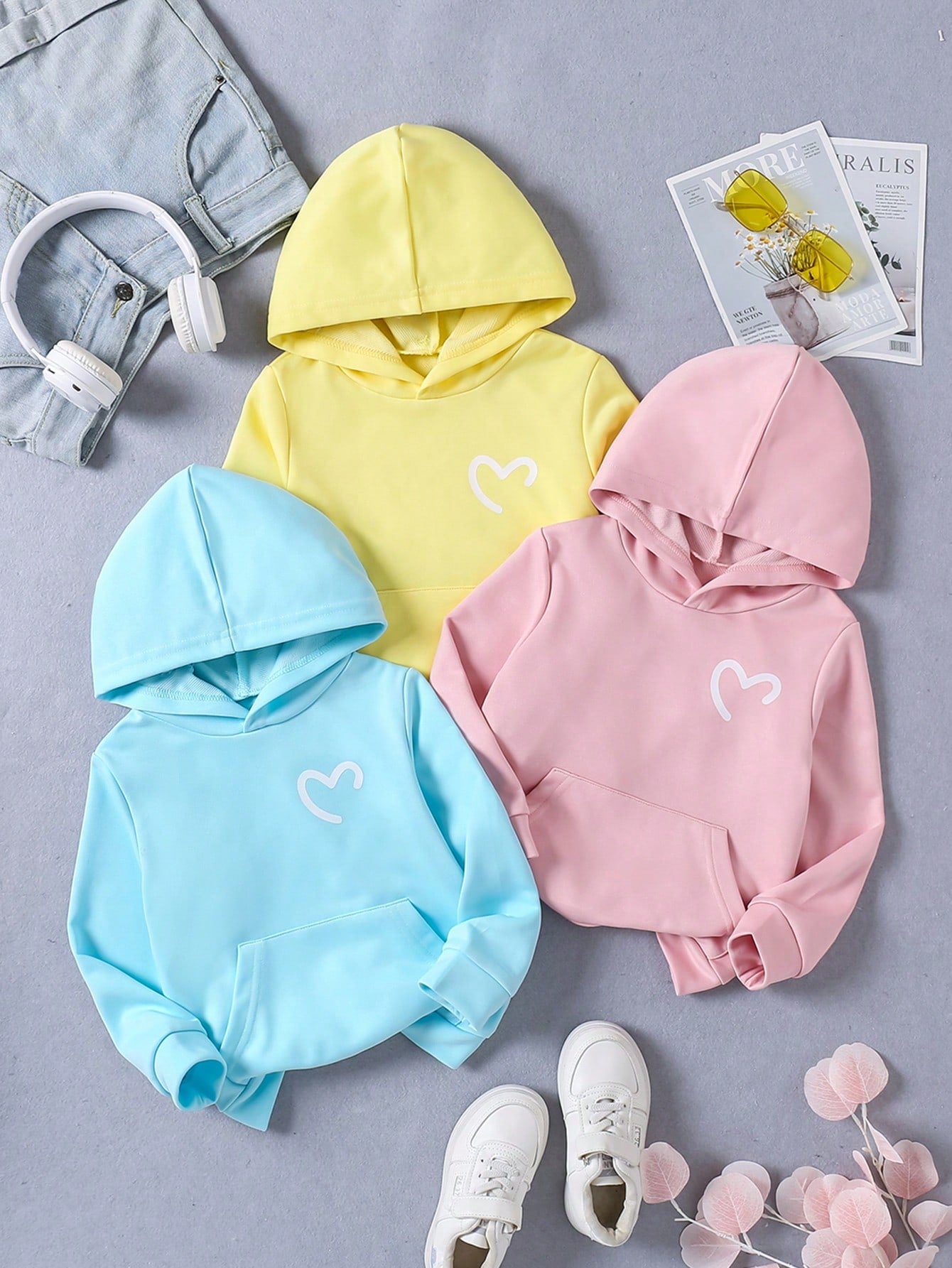 Little Girls' Classic, Versatile And Comfortable 3-Piece Hooded Sweatshirt Set, Autumn & Winter