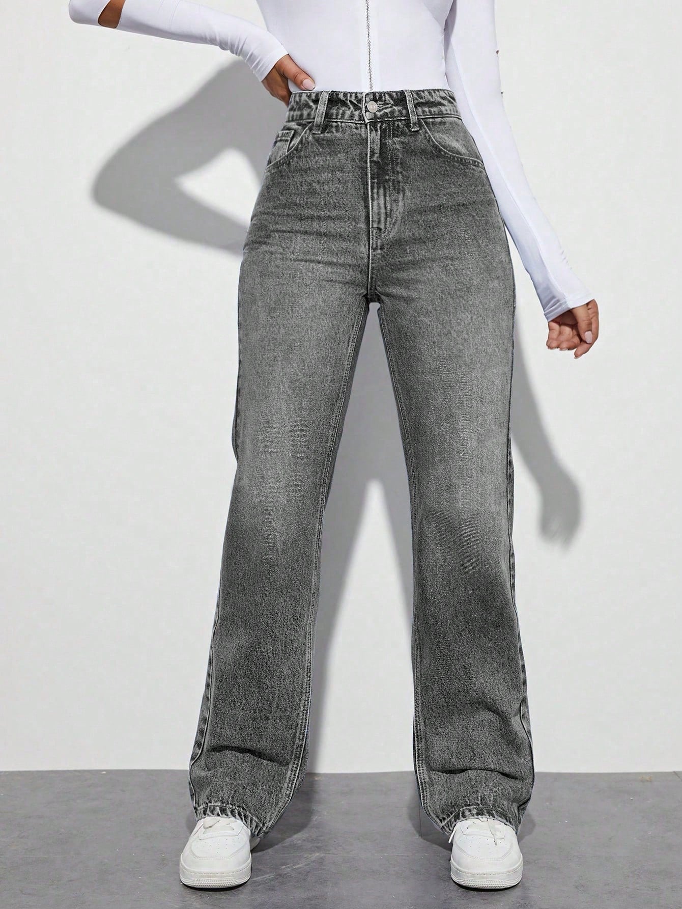 Fitted Non-Stretch Washed Straight-Leg Jeans