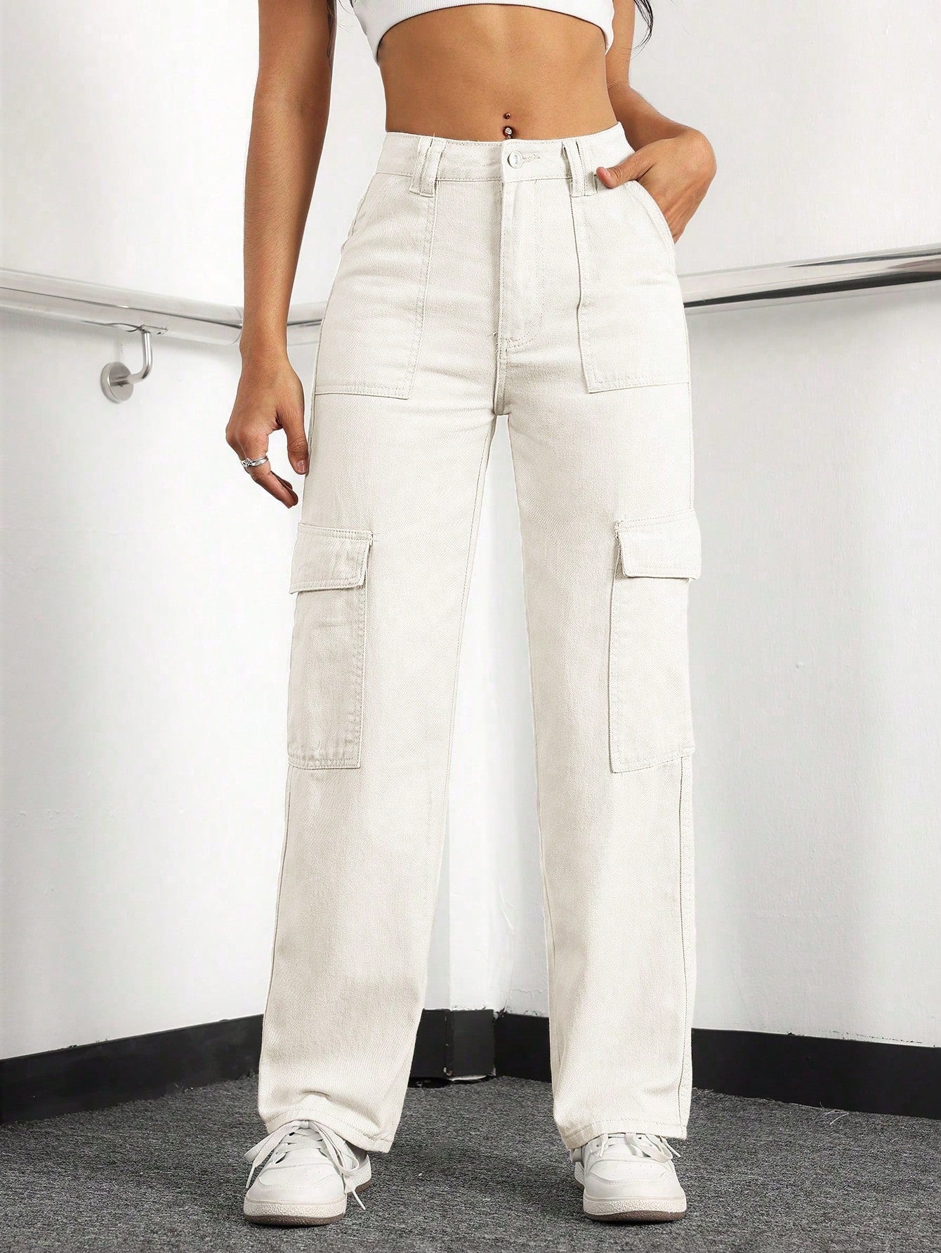 PETITE High Waist Flap Pocket Cargo Jeans