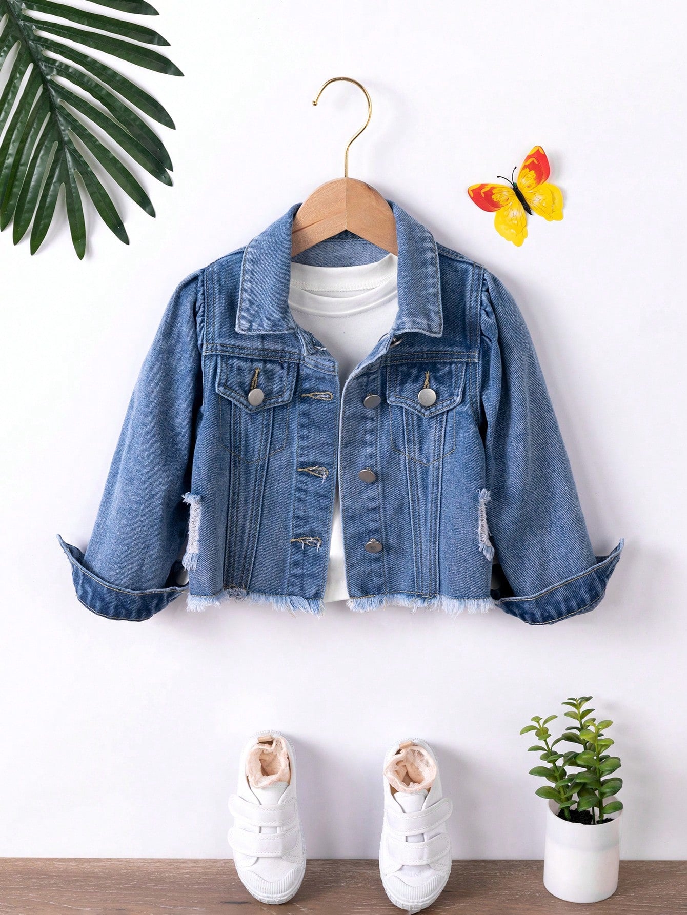 Young Girl Medium Wash Blue Fashionable All-Match  Denim Jacket