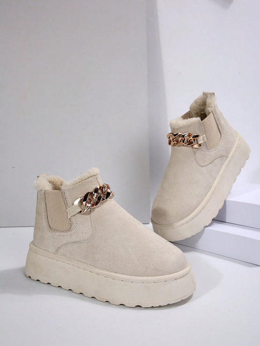 2024 New Arrival Women's Snow Boots With Platform & Thickened Soles, Slip-On Style With Elastic Band, Plus Size, Winter Warm Fur Lining, Imported