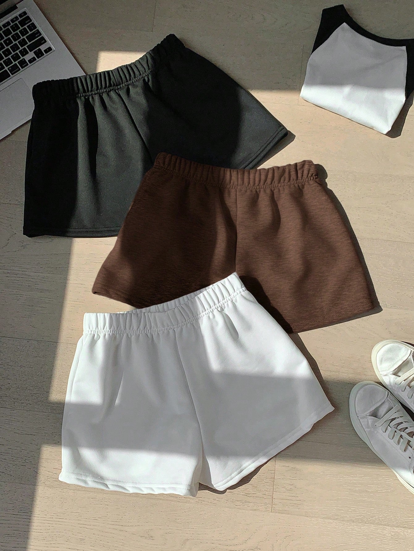 Plus-Size Ladies' Solid Color Simple Daily 3pcs Shorts Set