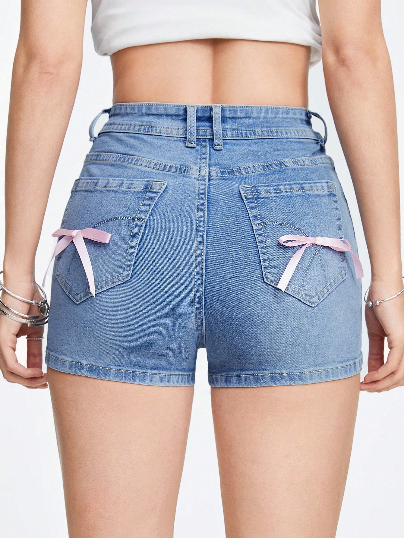 Women's Summer Casual Washed Bowknot Decor Slim Fit Shorts