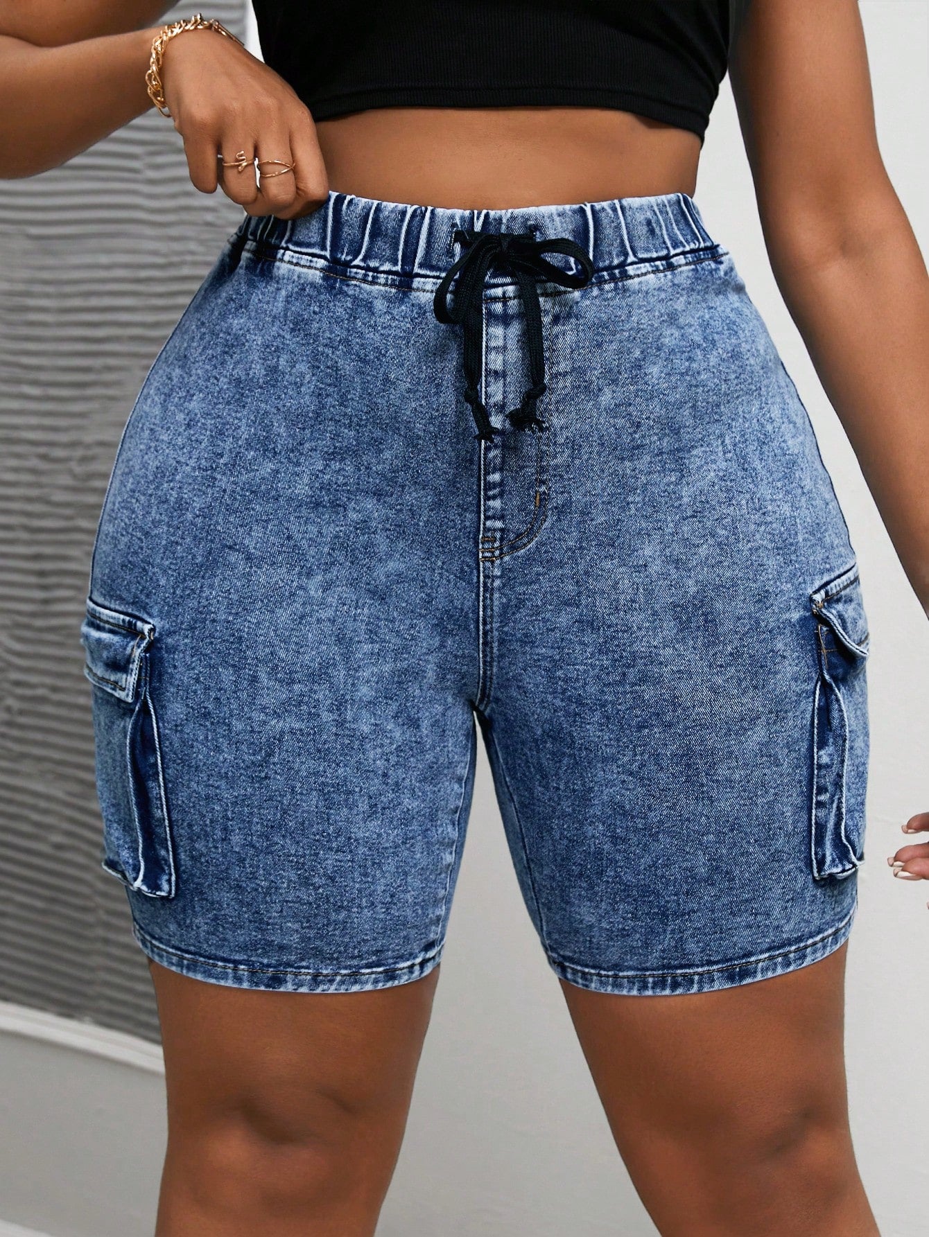 Plus Size Women's High Waisted Slim Fit Sexy Camo Cargo Denim Shorts