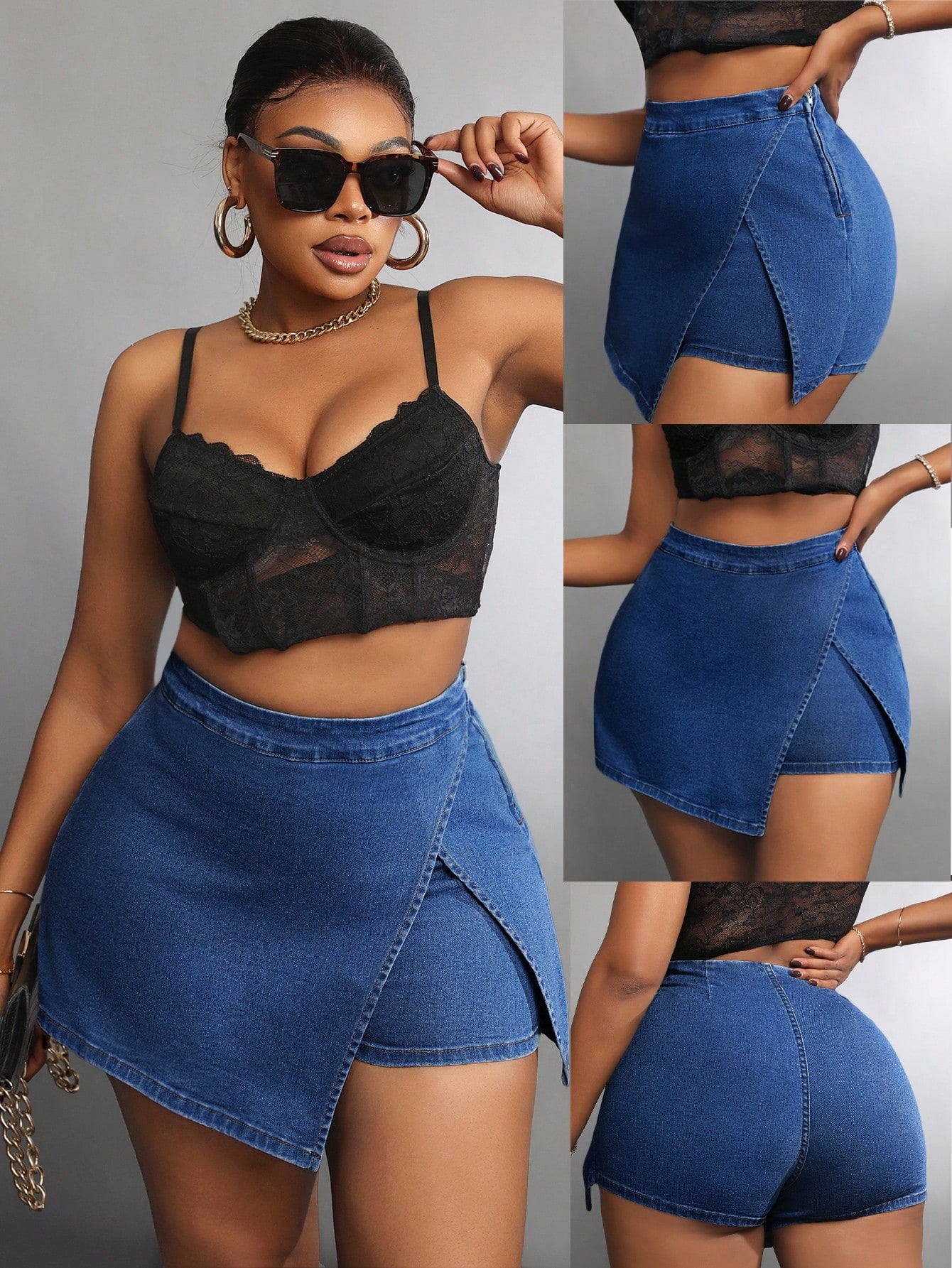 Plus Size Women Plain Casual Denim Shorts For Everyday Wear