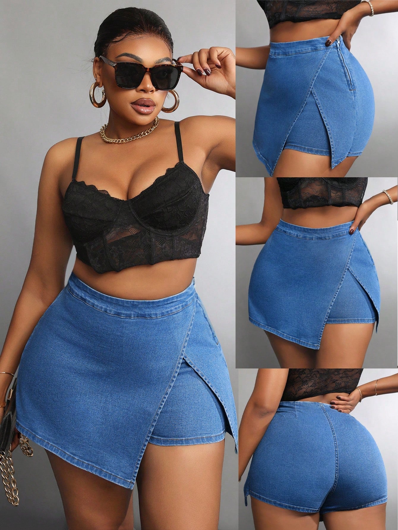 Plus Size Women Plain Casual Denim Shorts For Everyday Wear