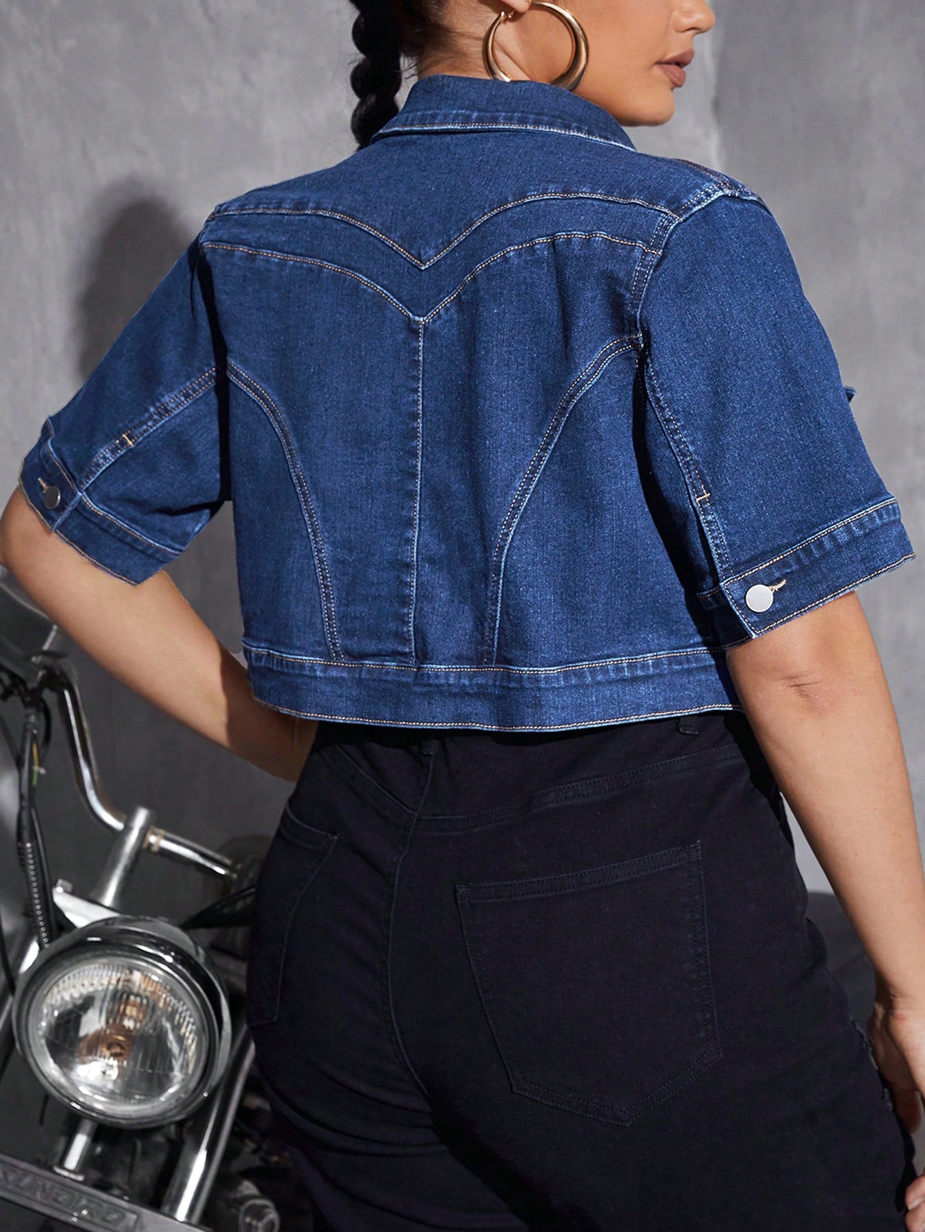 Plus Flap Pocket Crop Denim Jacket