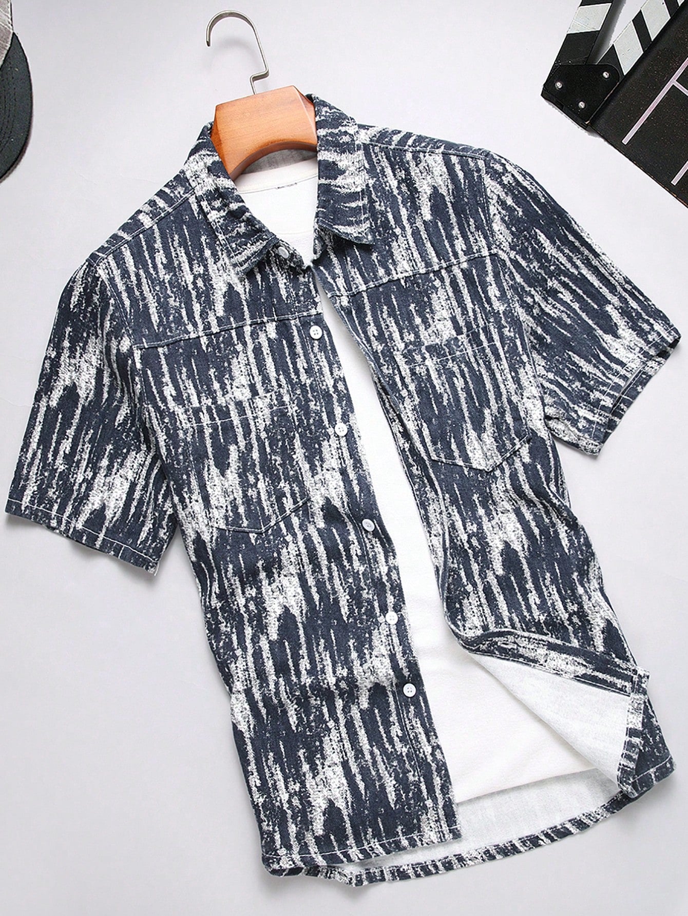 Men Allover Print Denim Shirt Without Tee