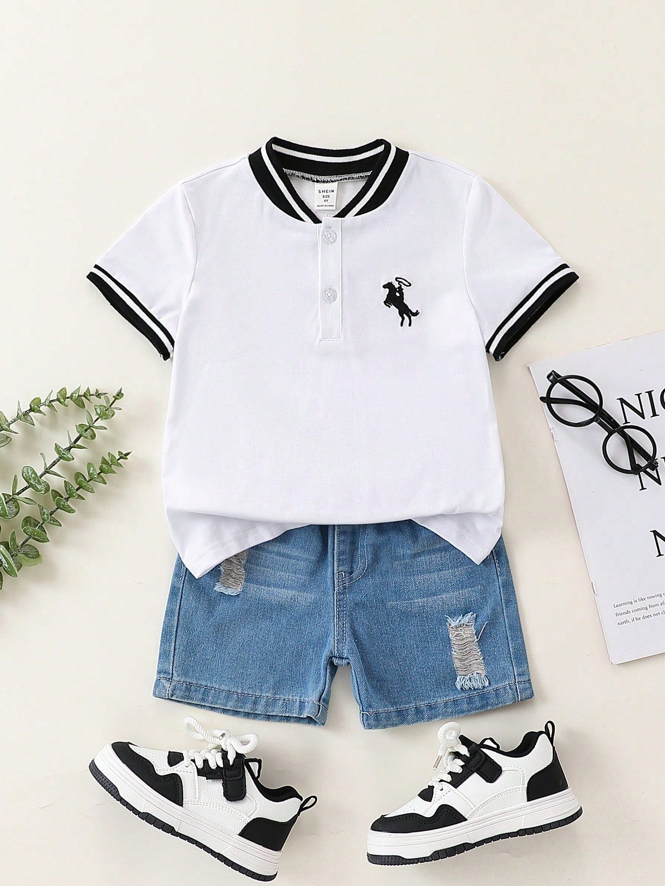 Young Boy Casual Sports College Style Embroidered Horse Pattern Short Sleeve Polo Shirt With Half-Open Collar, All-Match And Comfortable, Suitable For Outing, School, Festival, Home, Spring And Summer