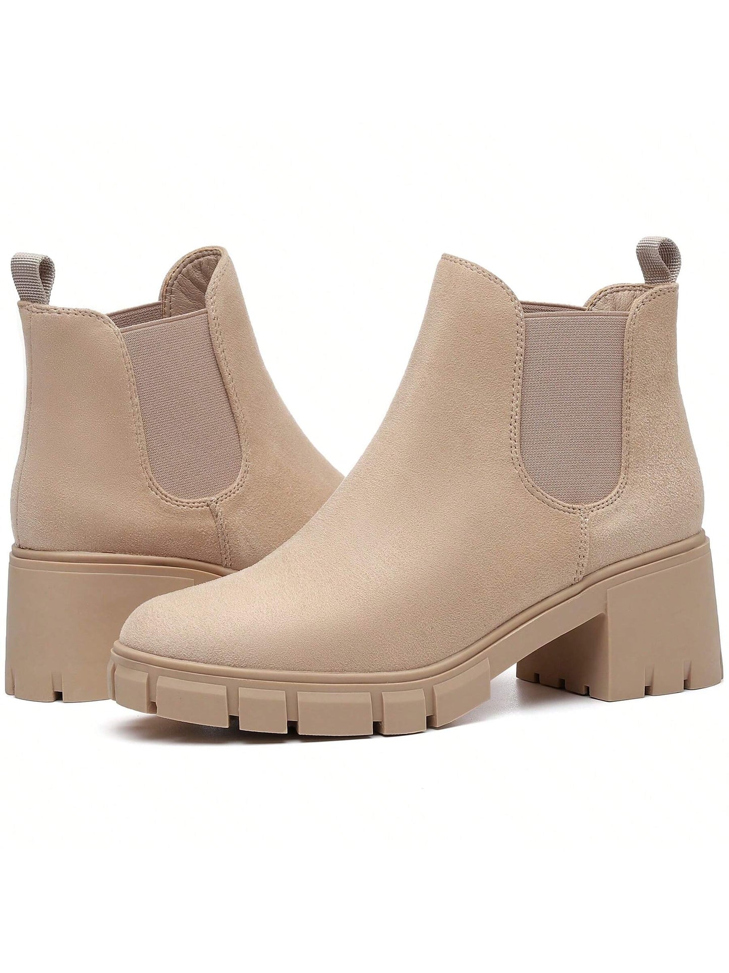 Women's Chelsea Boots Lug Sole Chunky Heel Slip On Ankle Booties