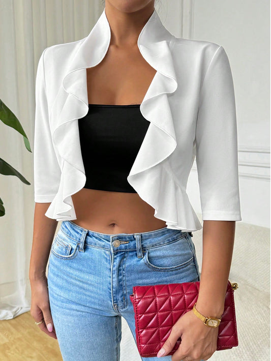 Ruffle Trim Open Front Blazer Winter Tops Dressy Shirts Fall Clothes Work Women Tops Office Wear Business Casual Women