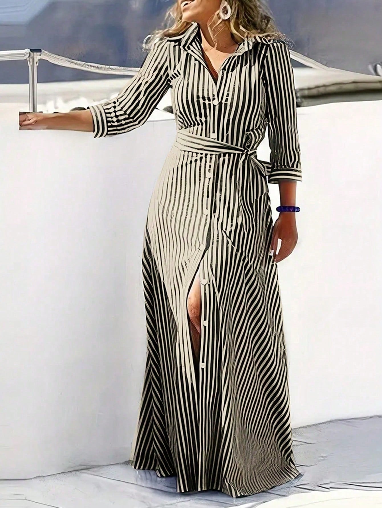 Frenchy Women's Striped Shirt Dress