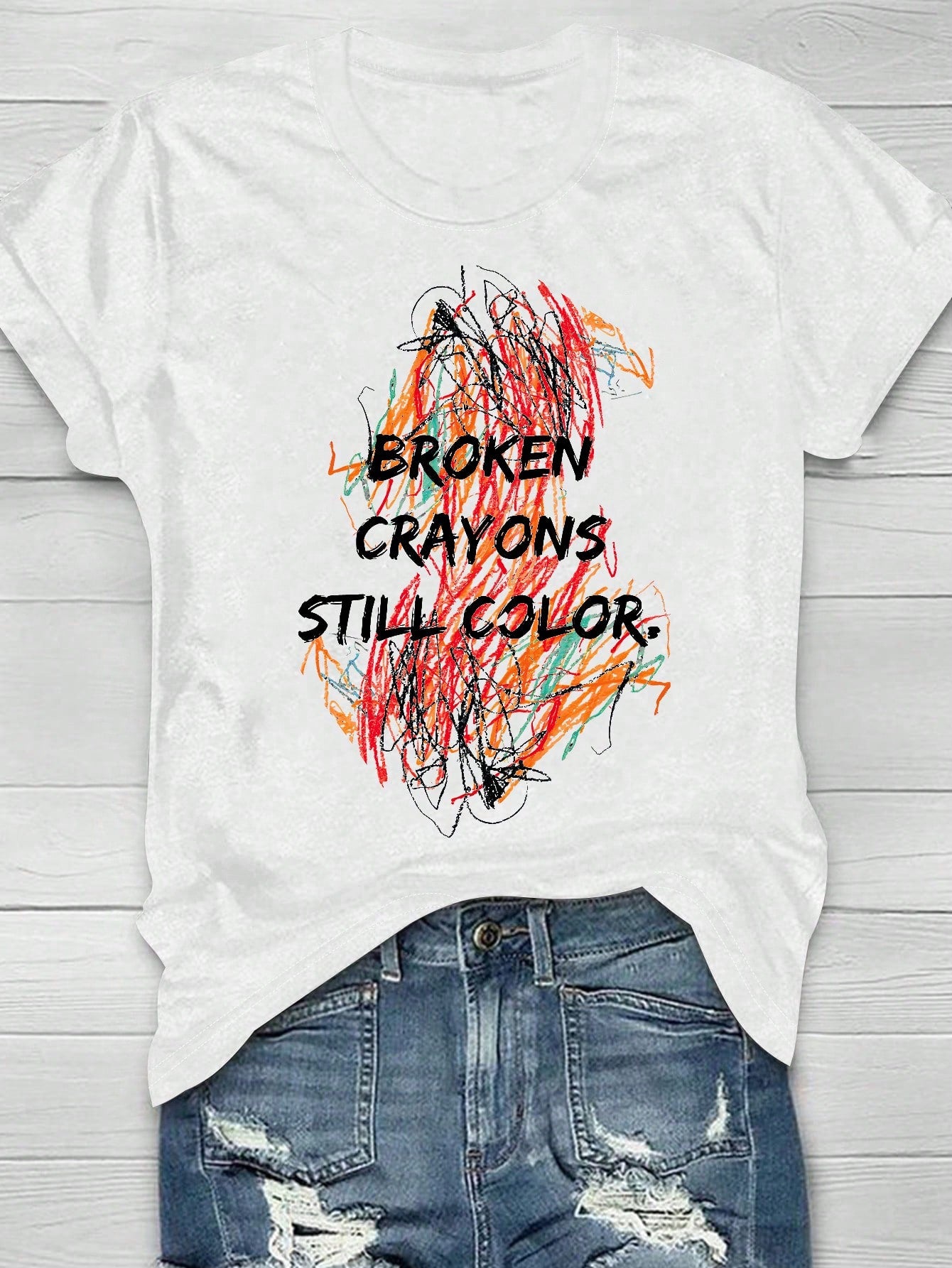 Plus Size Graffiti Line Art Print Casual Regular Short Sleeve T-Shirt BROKEN CRAYONS STILL COLOR