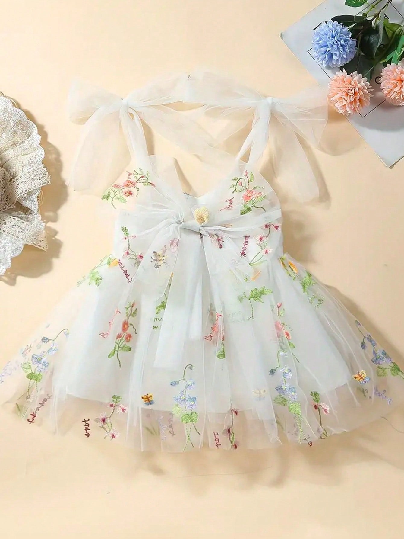 1pc Young Girl Cute Ladylike Elegant Gorgeous Sweet Princess Ribbon Bow Embroidered Floral Puffy Tulle Tutu Skirt For Parties, Events, Beach, Birthdays, Spring And Summer