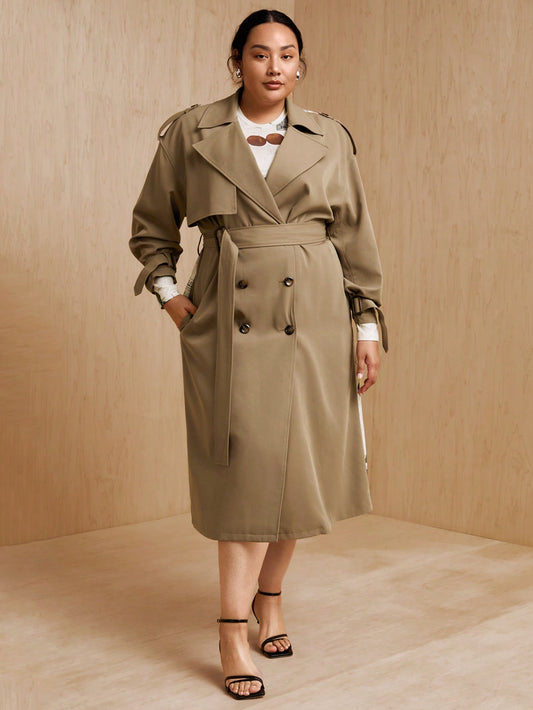 MONSE Plus Combo Printed Belted Trench Coat