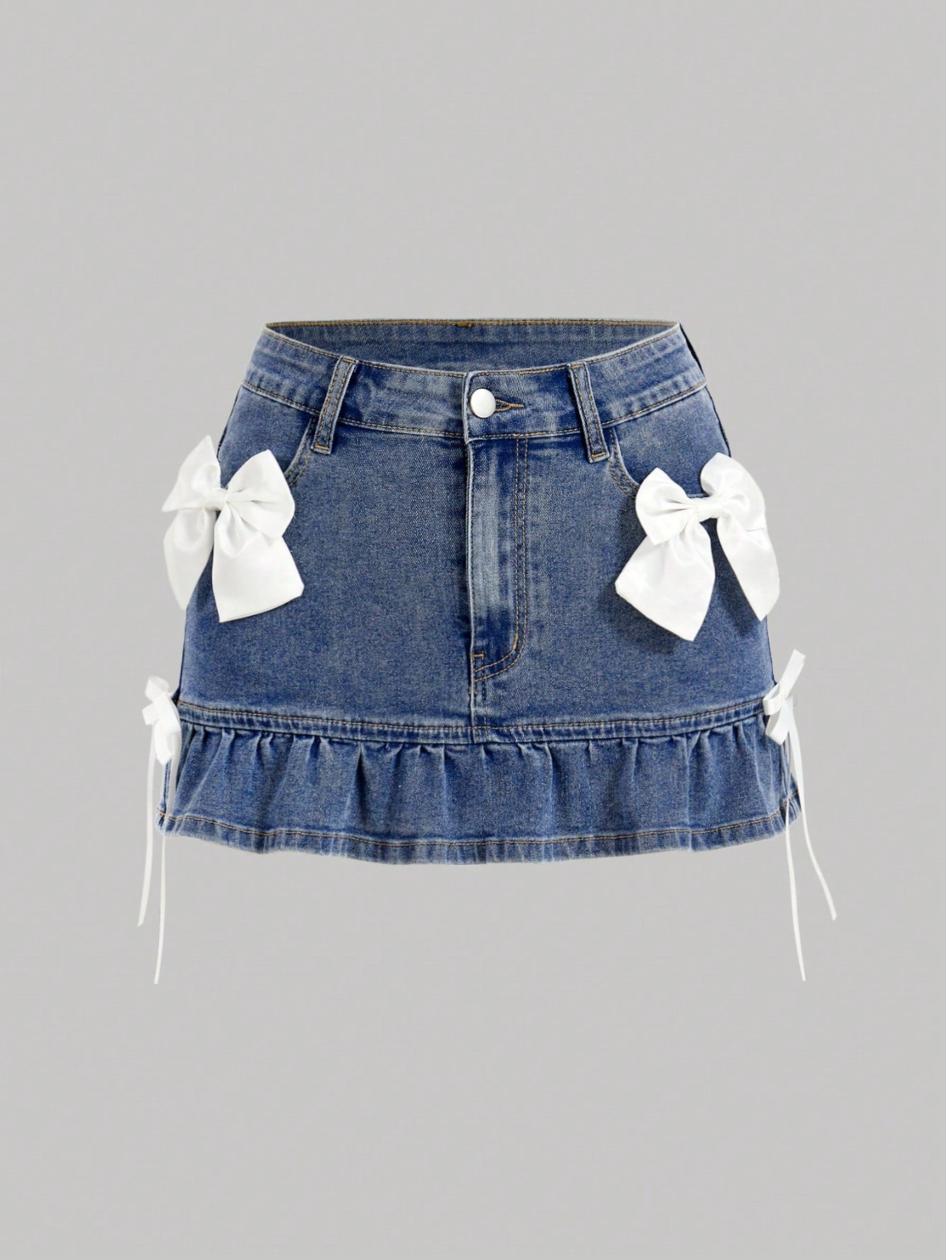 Women's Solid Color Simple Daily Denim Skirt With Bow Decor