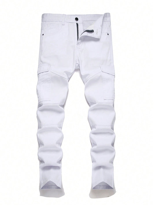 Teen Boy White Slim Straight Leg Jeans With Side Pockets