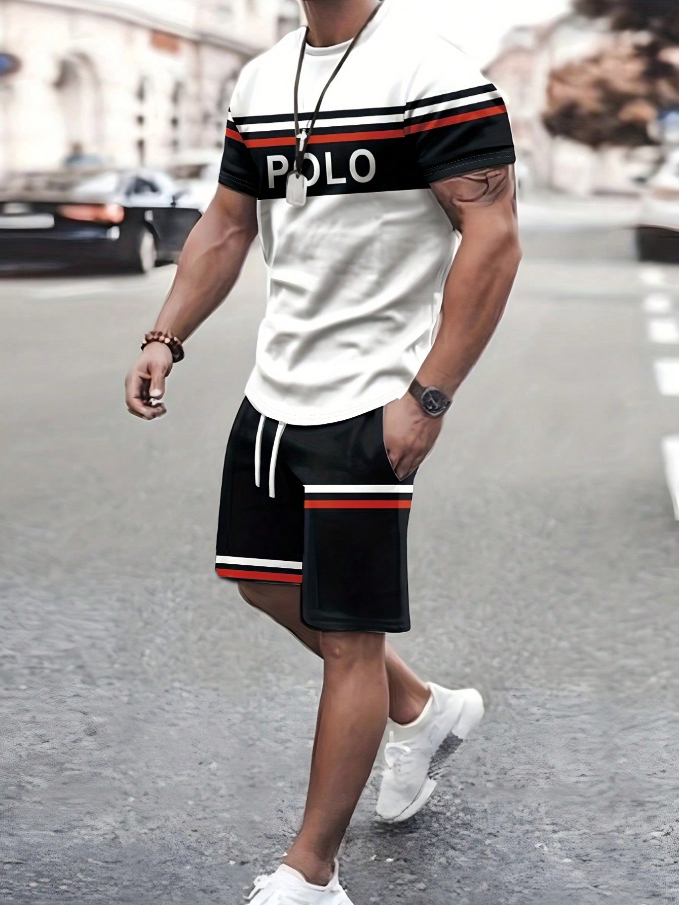 Men's Summer Letter Printed Round Neck Short Sleeve Casual T-Shirt And Drawstring Waist Shorts Set