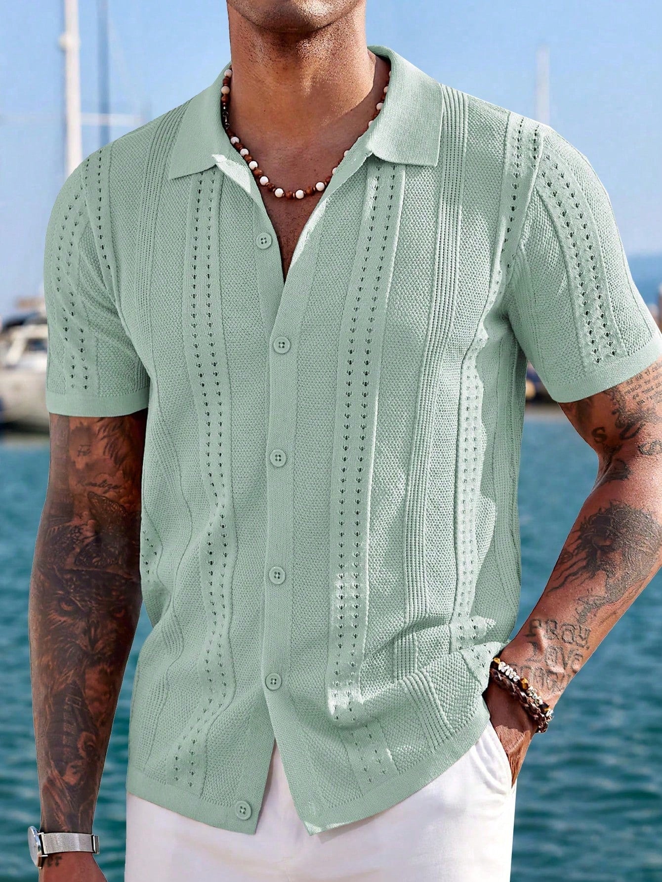 Men's Solid Color Simple Daily Knitted Short Sleeve Top