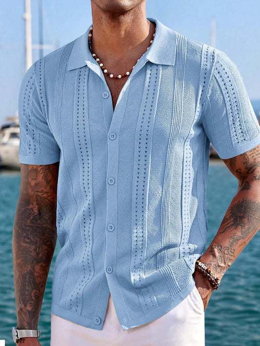 Men's Solid Color Simple Knitted Short Sleeve Top For Daily Wear