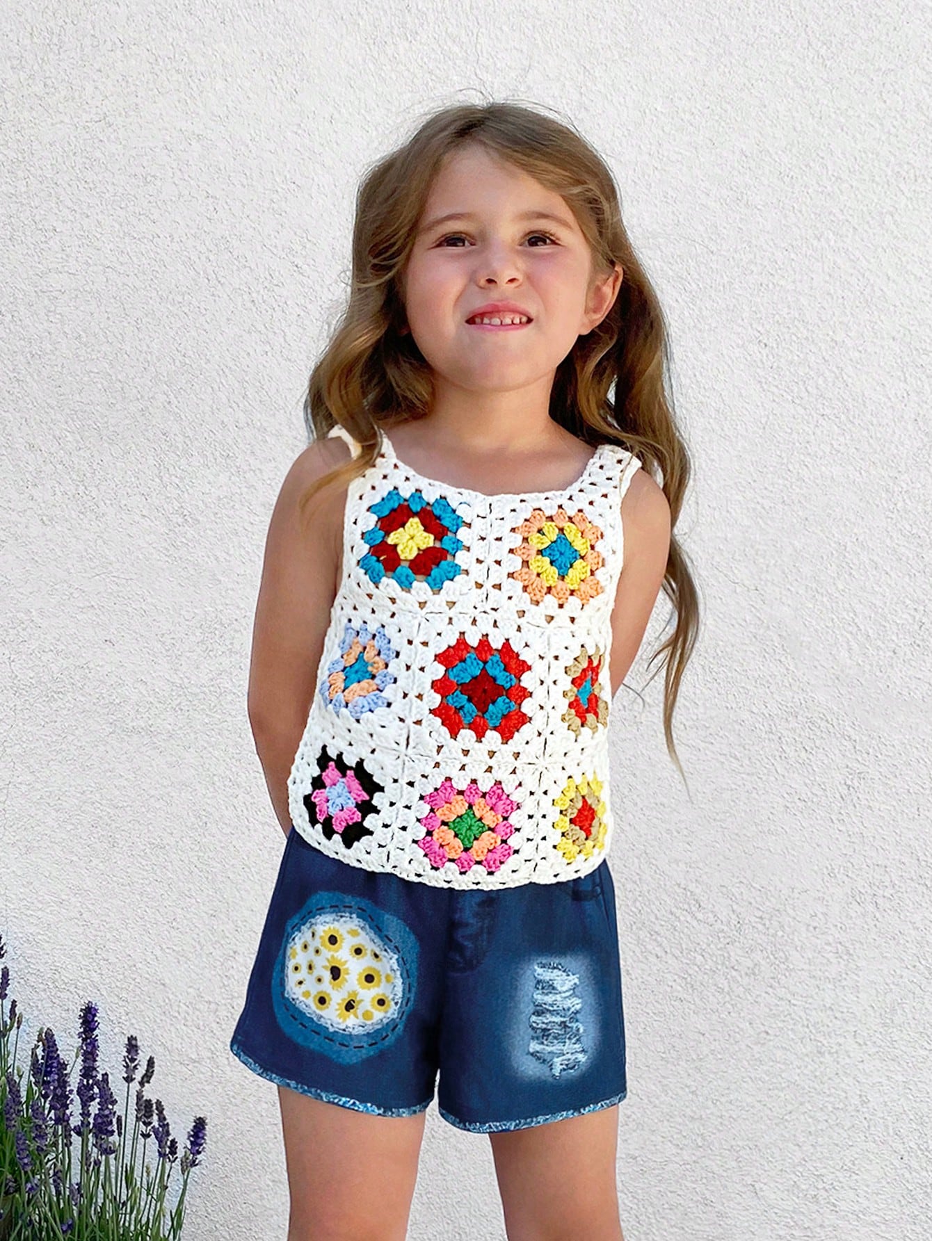 Young Girl Crew Neck Colorful Crocheted Sleeveless Fitted Casual Cover Ups