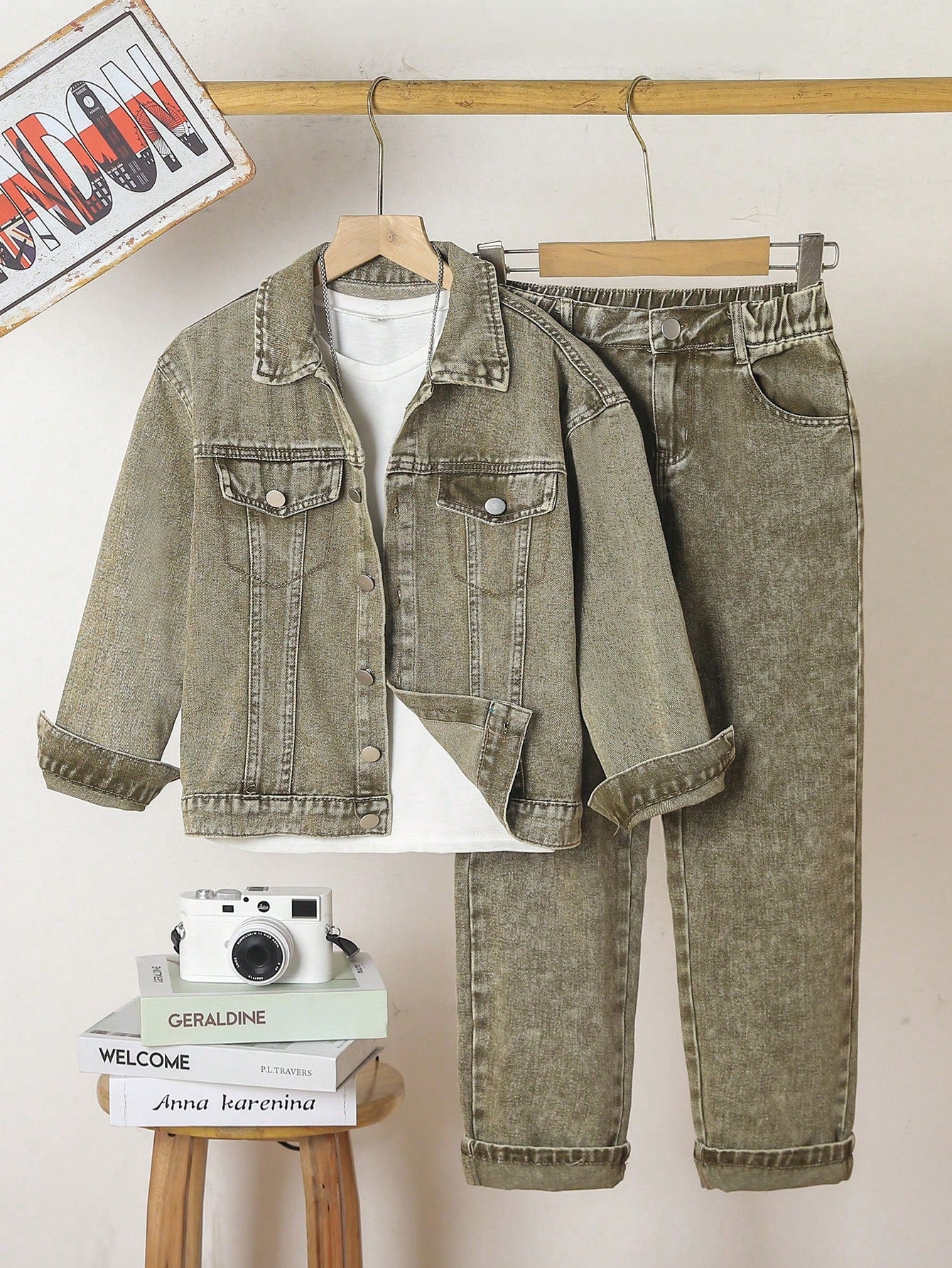 Tween Boy Flap Detail Denim Jacket & Jeans Without Tee