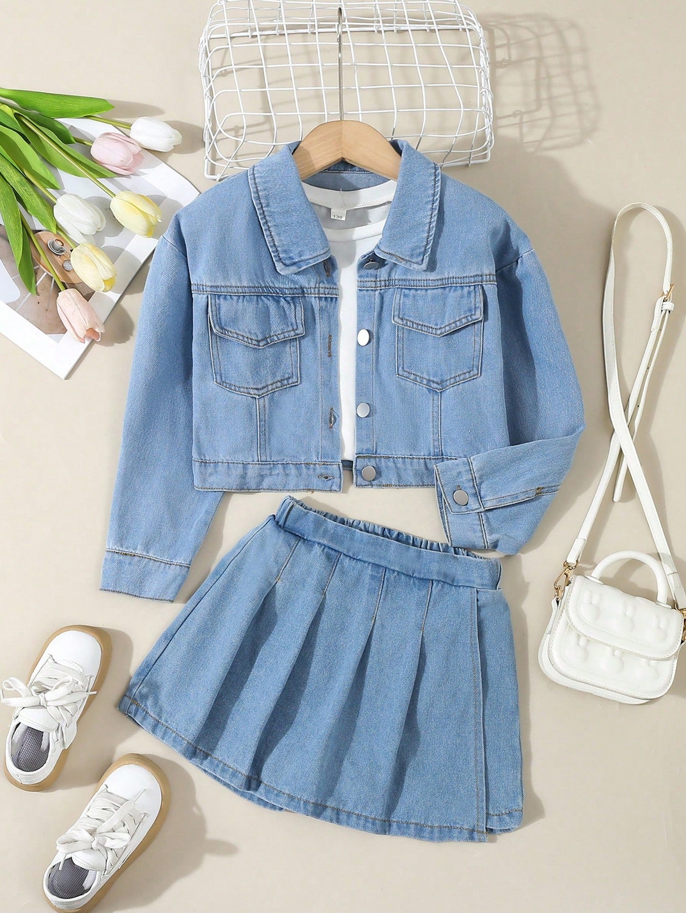 Streecool Kids Young Girl Daily Wear Denim Jacket Skirt Set