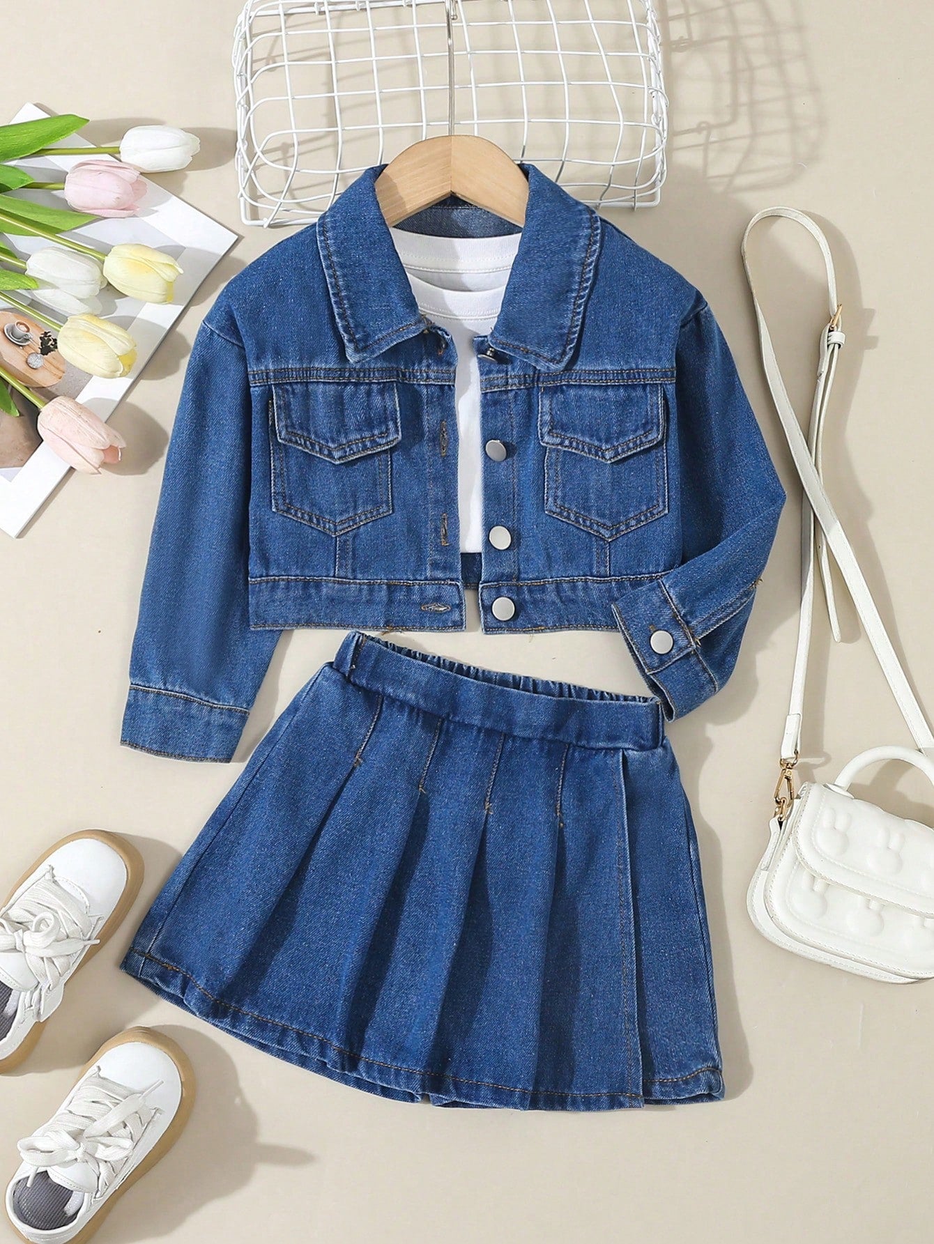 Streecool Kids Young Girl Daily Wear Denim Jacket Skirt Set