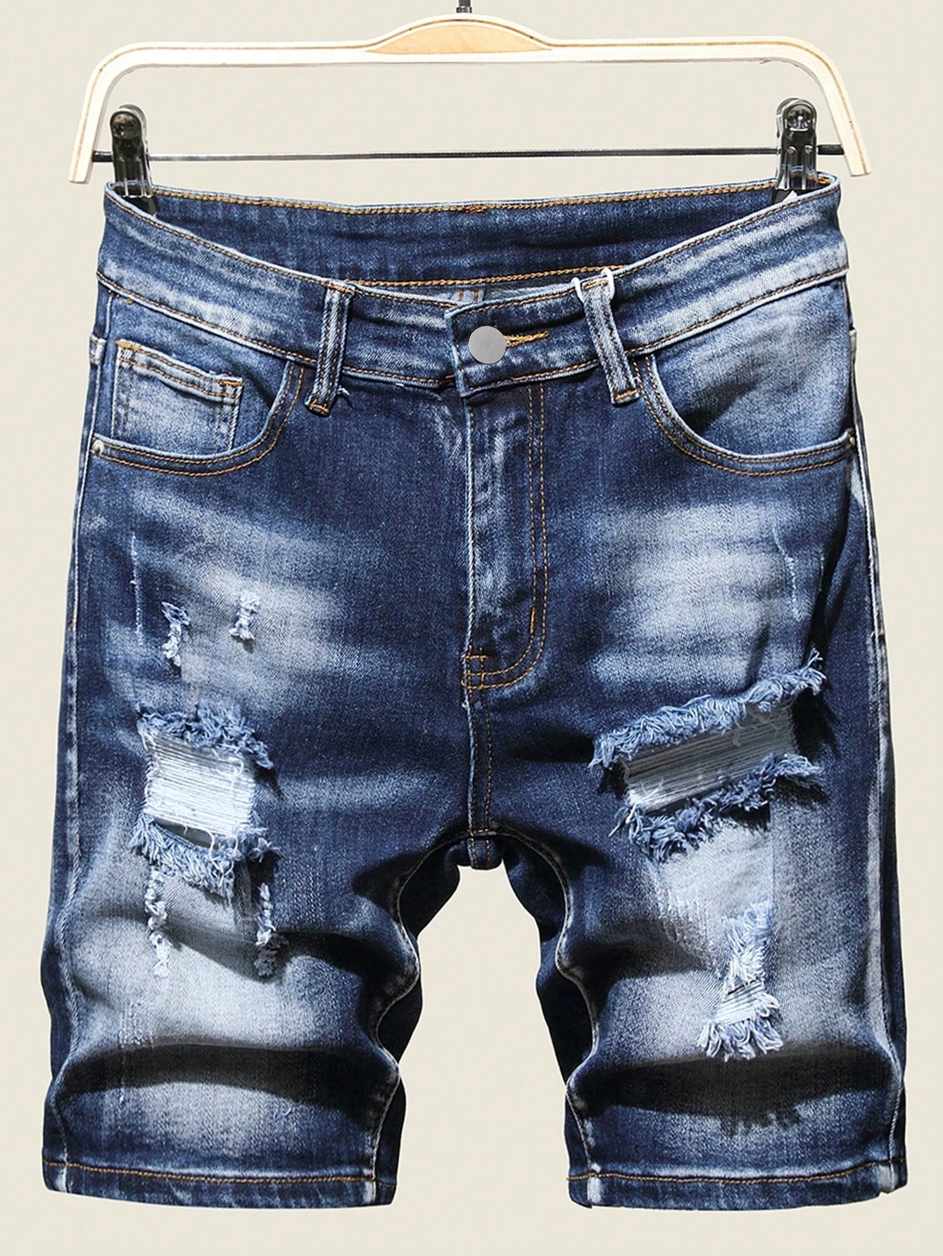 Men Plus Size Ripped Washed Denim Shorts