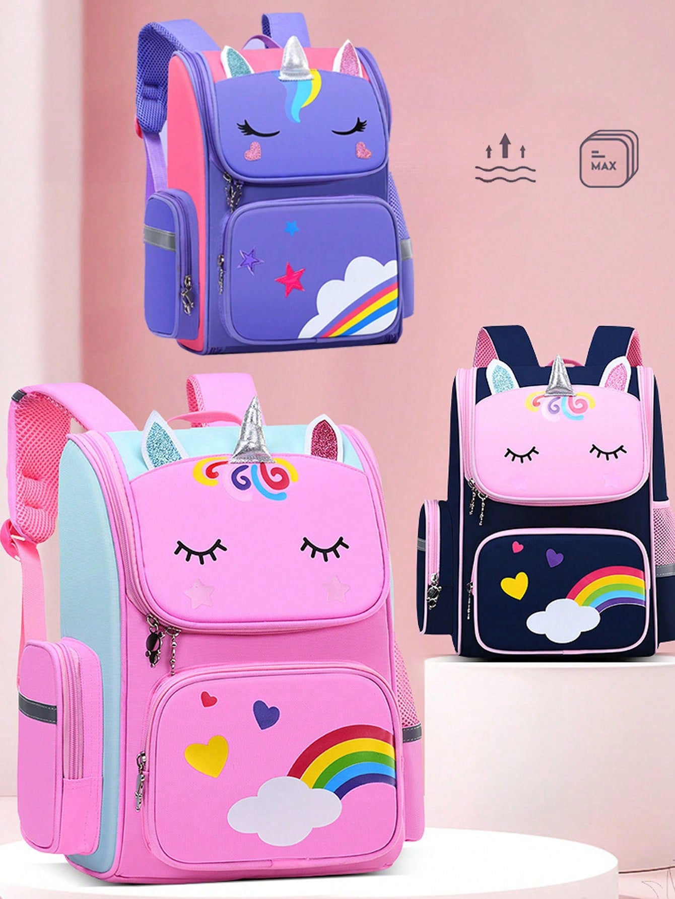 1pc Waterproof Children's Backpack, Lightweight And Reducing Burden, Students' School Bag For 1-3-6 Grades, Back Support And Reflective Strips, Available In Different Sizes