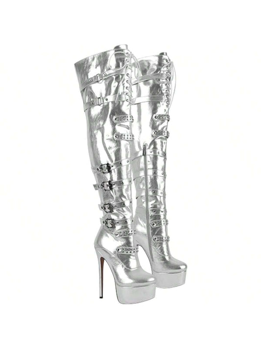 Women's Platform Lace-Up Stiletto Knee-High Boots