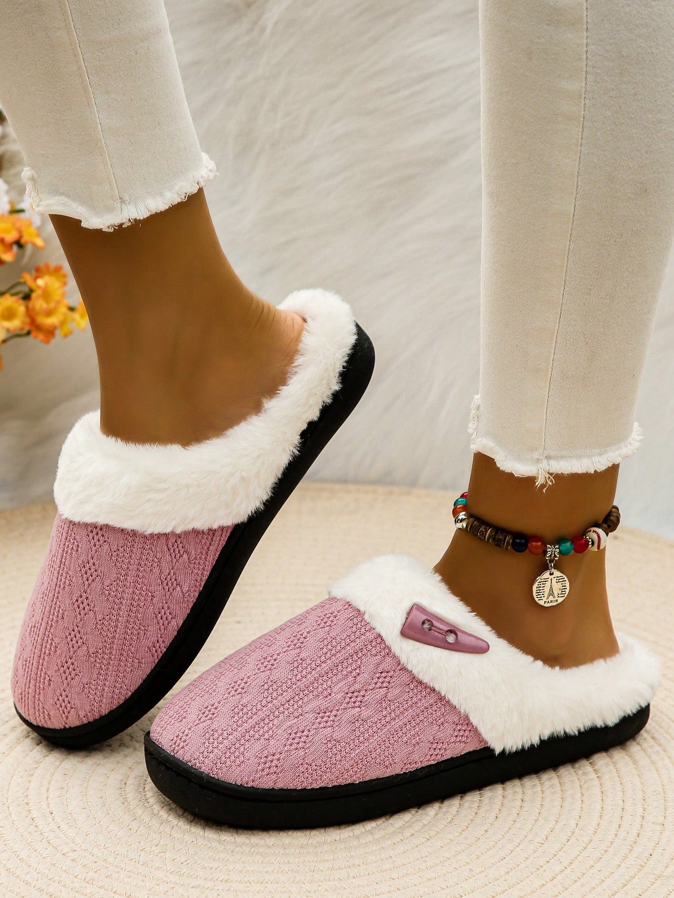 Autumn/Winter Flat Closed Toe Slippers For Women, Home Wear