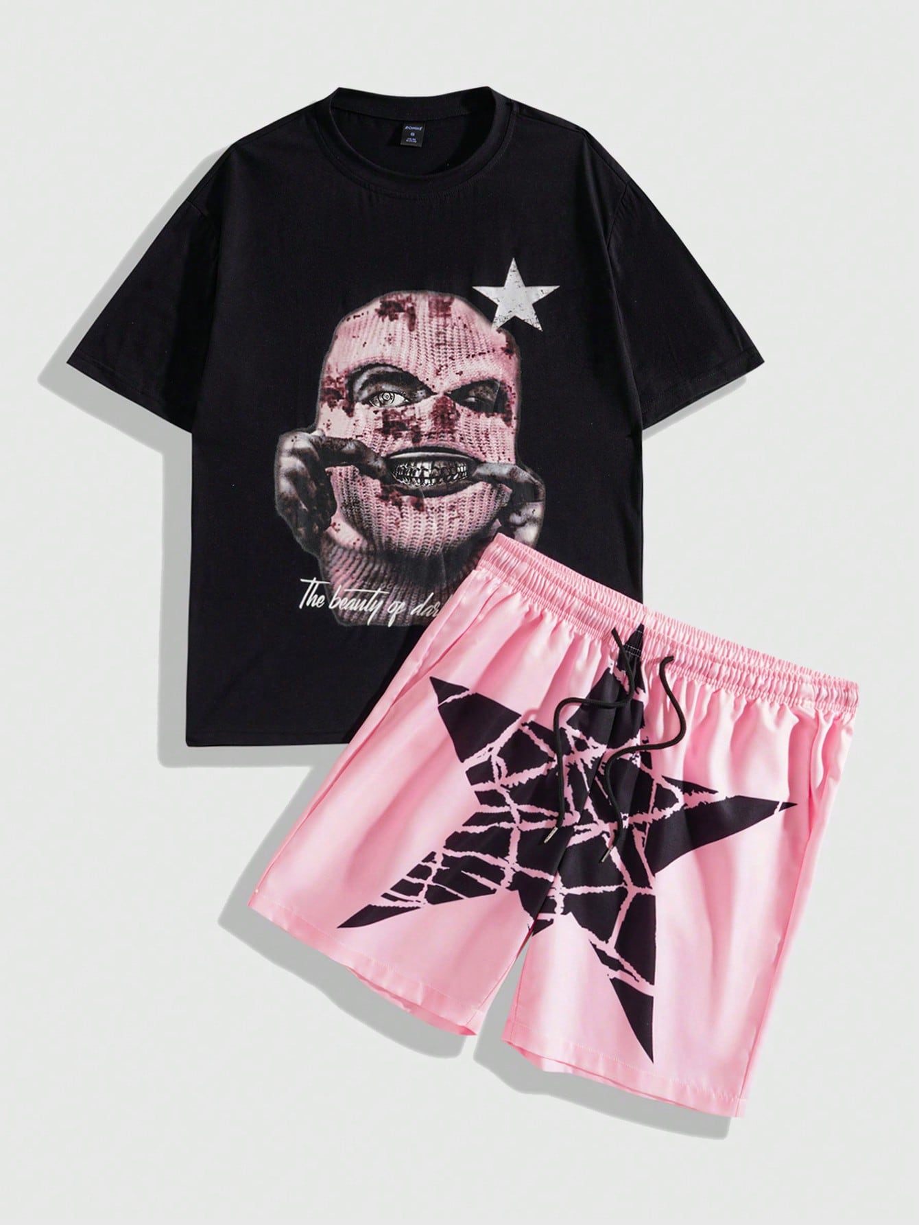 Street Life Men Figure & Star Print Tee & Drawstring Waist Shorts