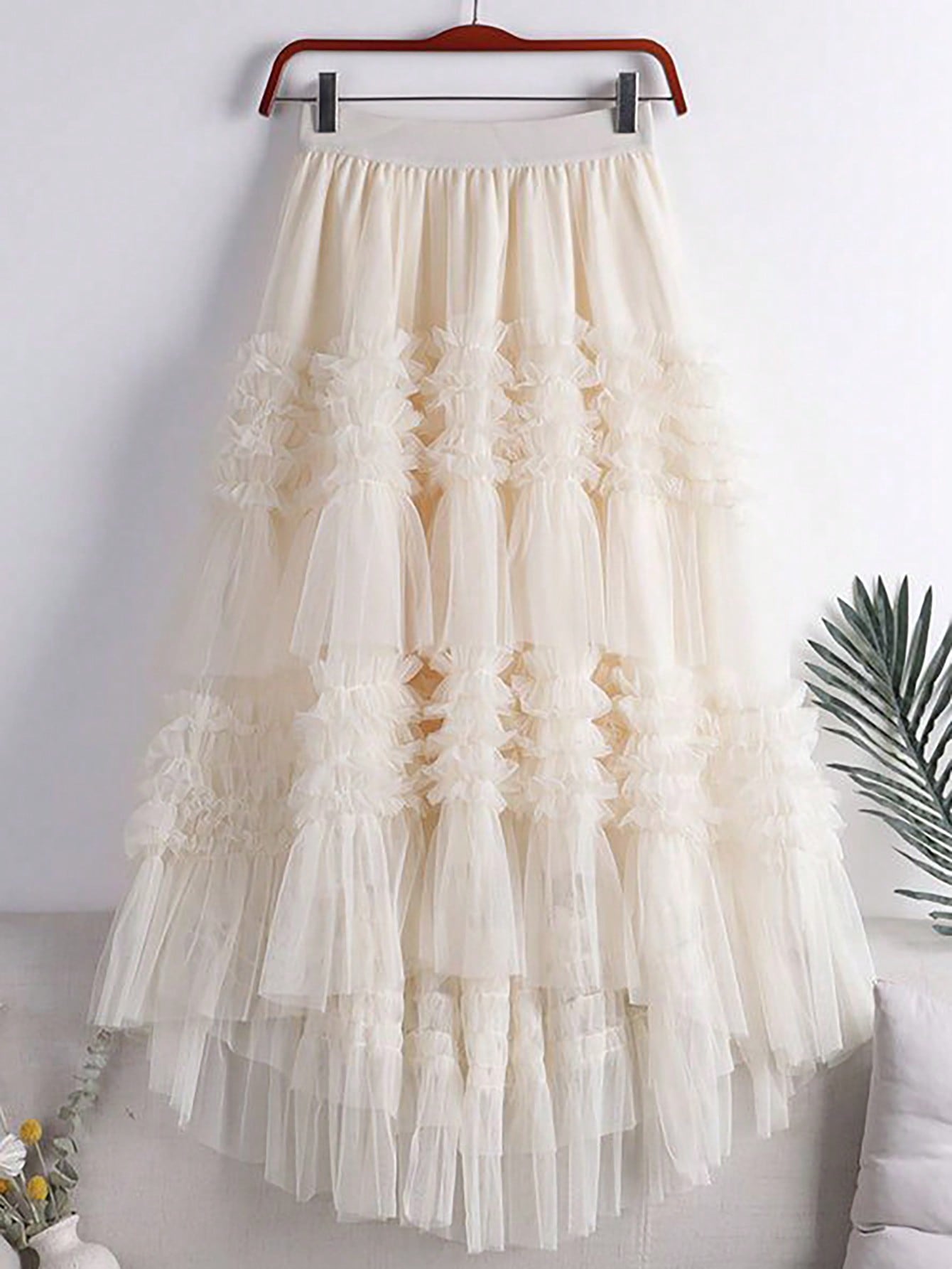 Women's Summer Elegant Single-Colored Multi-Layer Asymmetrical Tulle A-Line Skirt