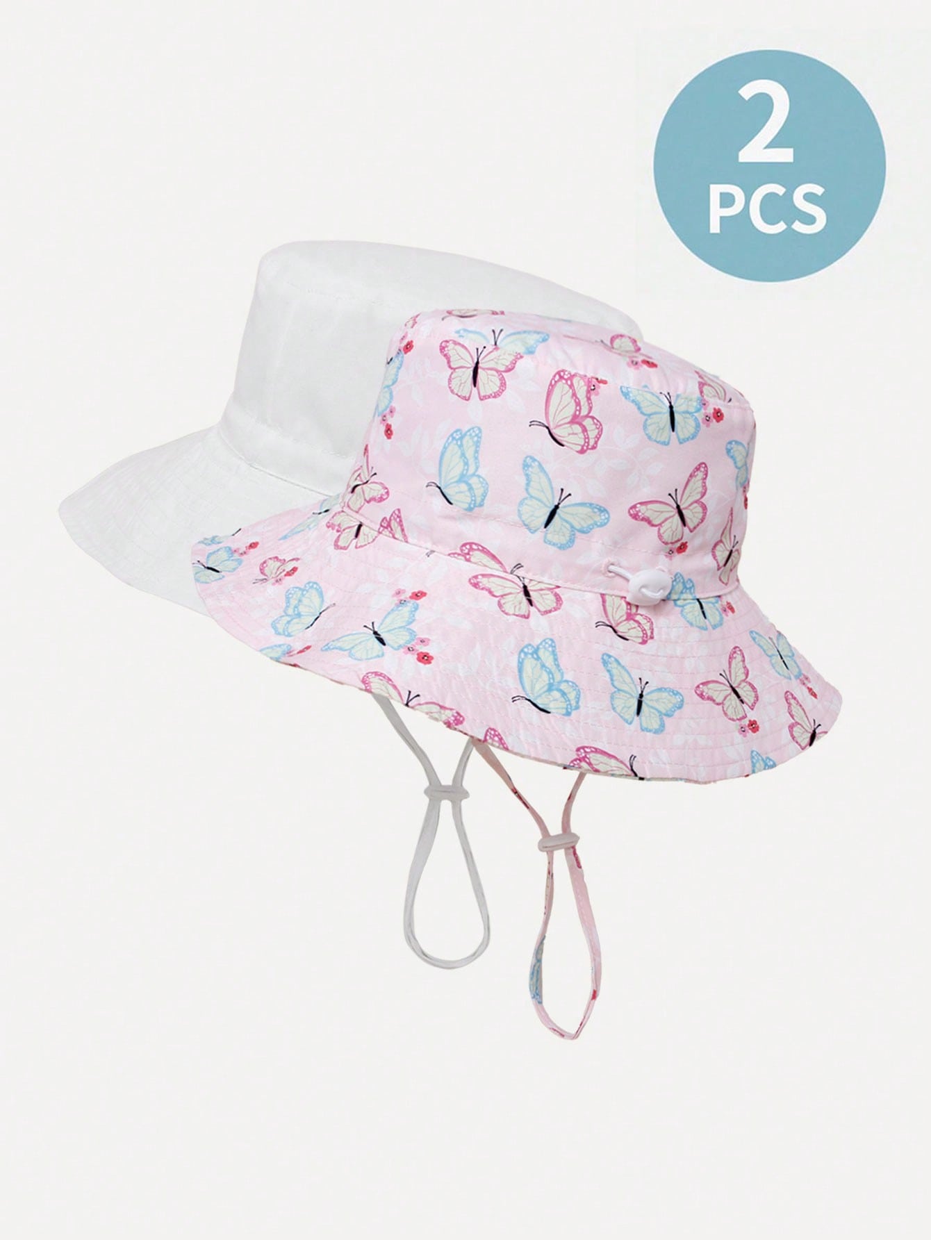 2pcs Kids Adjustable Sun Protection Breathable Daily Leisure Bucket Hat In Deep Pink And Rose Print, Suitable For Outdoor Activities And Daily Wear