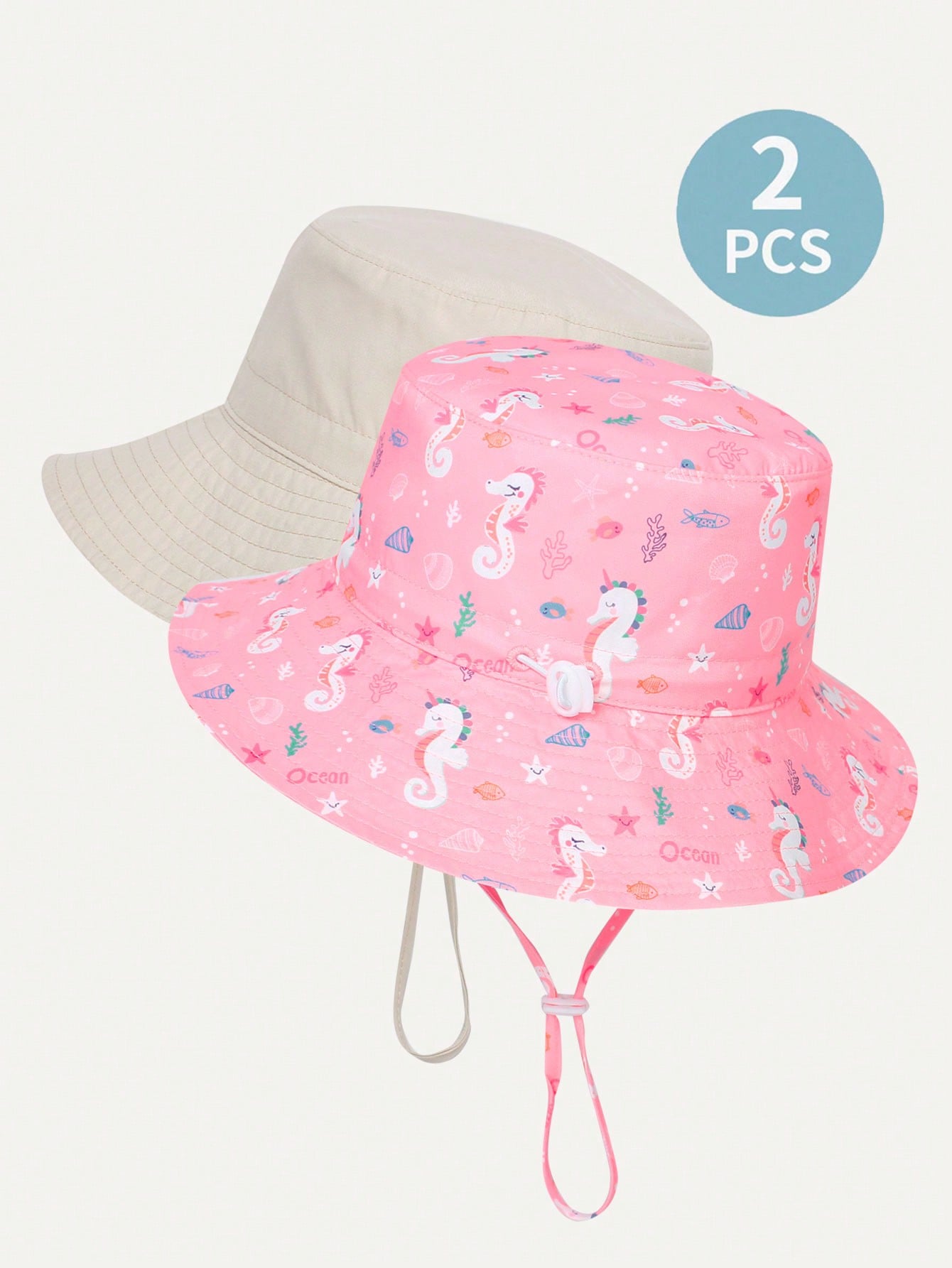 2pcs Kids Adjustable Sun Protection Breathable Daily Leisure Bucket Hat In Deep Pink And Rose Print, Suitable For Outdoor Activities And Daily Wear