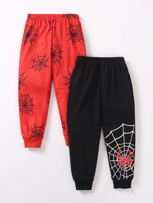 2pcs Spider Print Pants For Toddler Boys, Casual Sports Bottoms, Cute Street Fashion, Spring Summer Halloween Party Costume