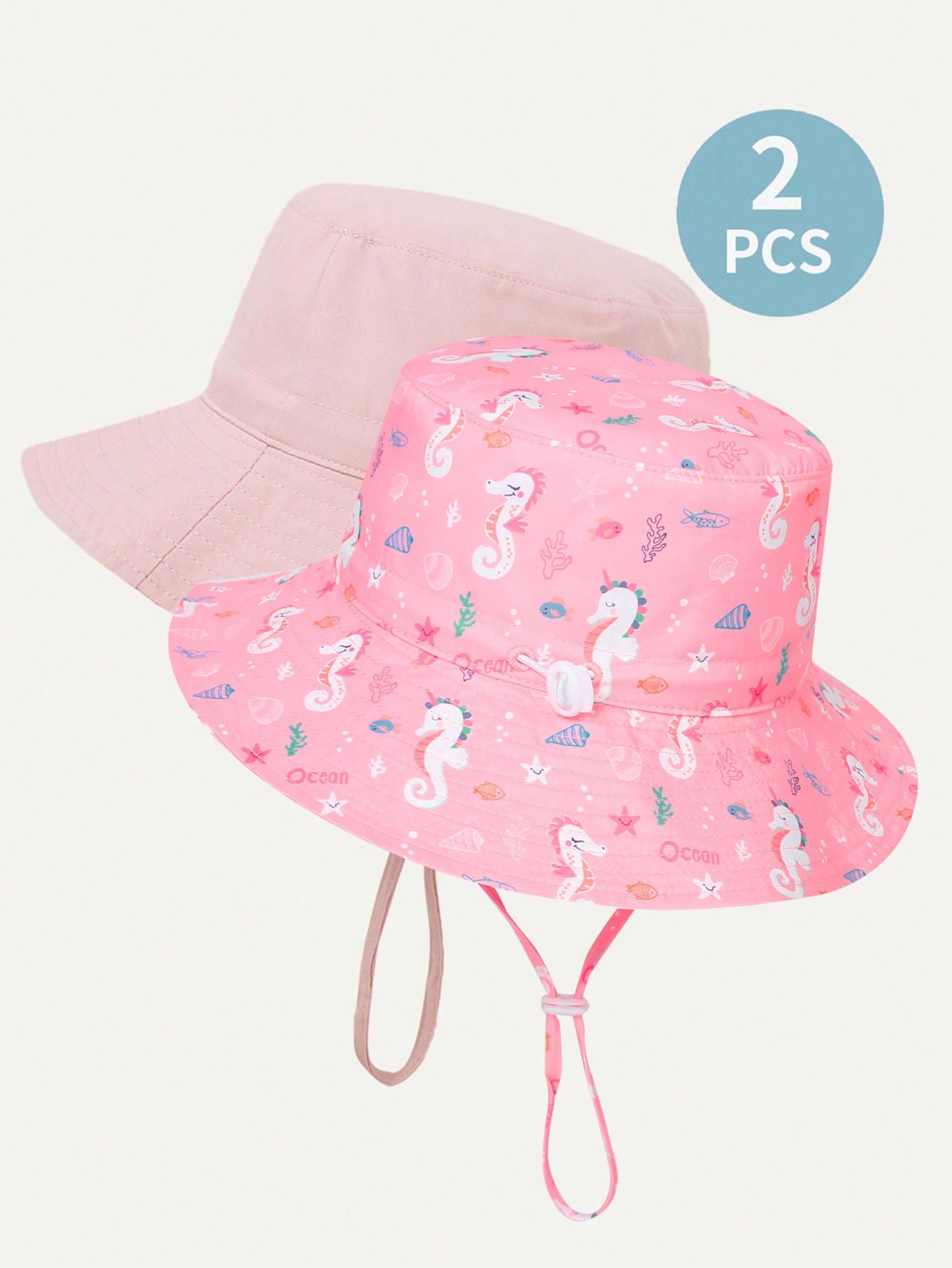 2pcs Kids Adjustable Sun Protection Breathable Daily Leisure Bucket Hat In Deep Pink And Rose Print, Suitable For Outdoor Activities And Daily Wear