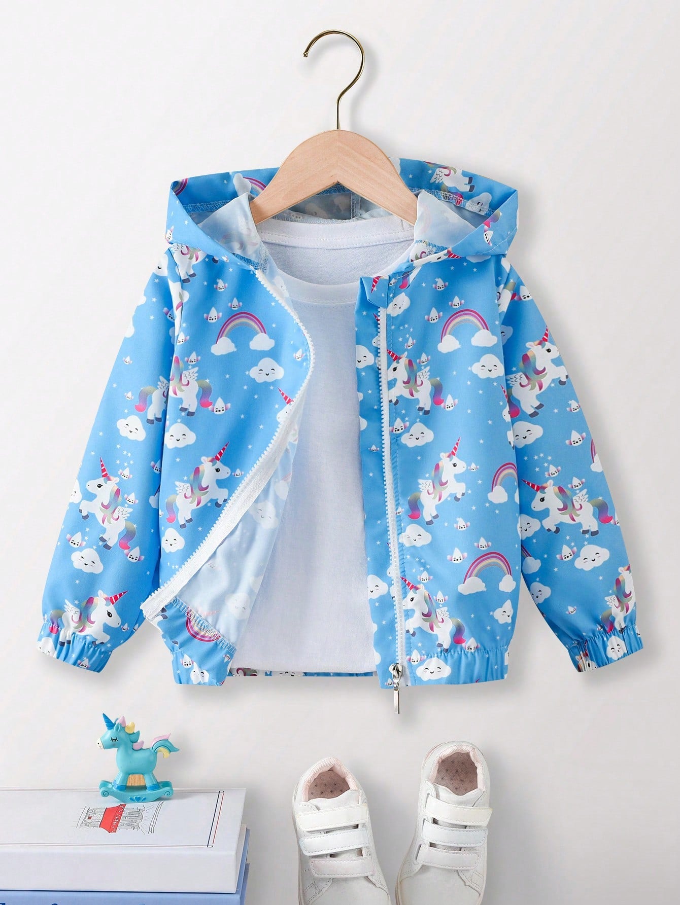 Young Girl Butterfly Print Hooded Zip-Up Casual Jacket