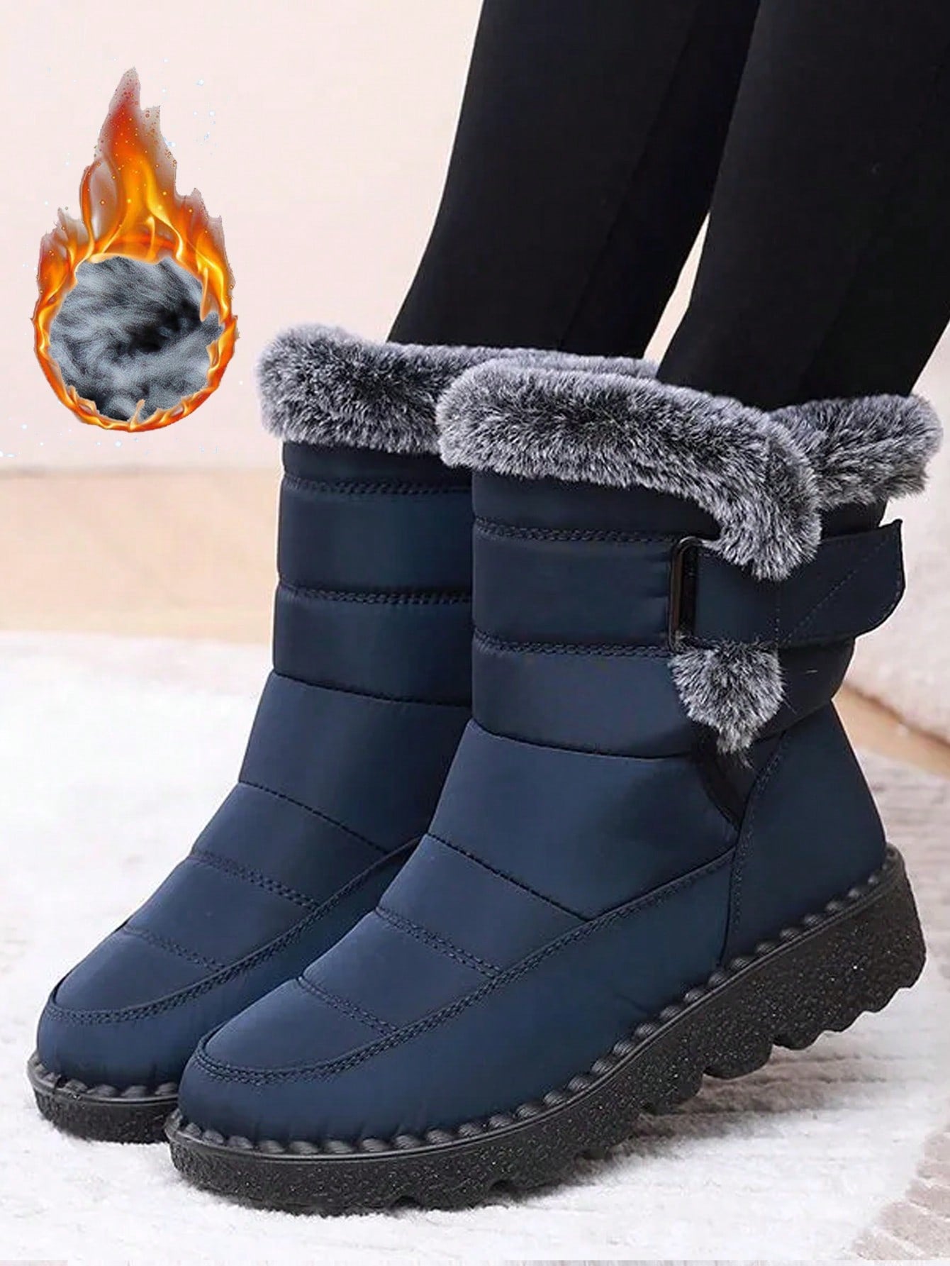 36-45 Size Outdoor Thermal Lined Thickened Snow Boots Women Mid-Tube Winter Round Toe Flat Heel Large Size Women Boots Waterproof Slip-Resistant Women Shoes Warm-Keeping Boots Middle-Aged Mom Shoes