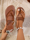 2024 New Style Women's Flat Sandals, Fashionable Anti-Slip Soft Bottom, Comfortable Lightweight, Open Toe Casual Roman Style Sandals For Women, Summer Shoes