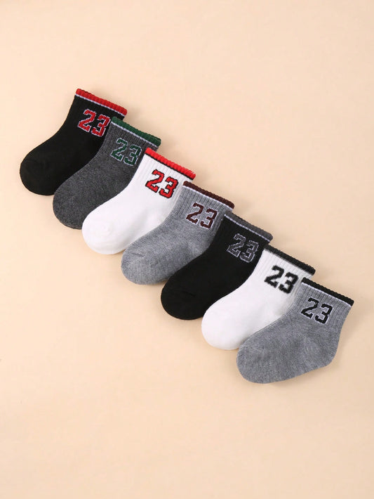 7 Pairs Of Baby Solid Color Stretch Socks Unisex Toddler All Seasons Breathable Casual Socks